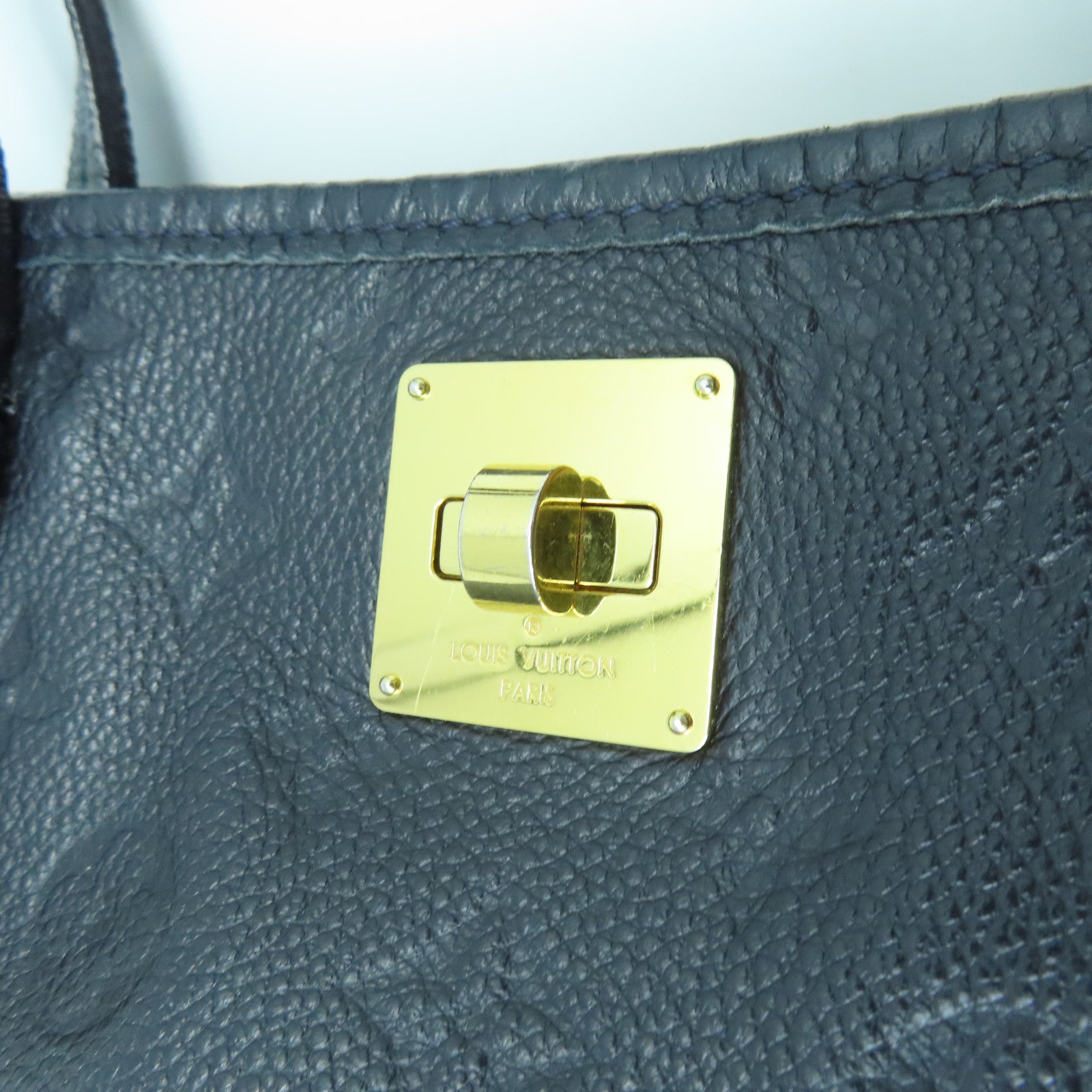 LOUIS VUITTON Monogram Empreinte Citadin PM金扣手挽袋深藍色