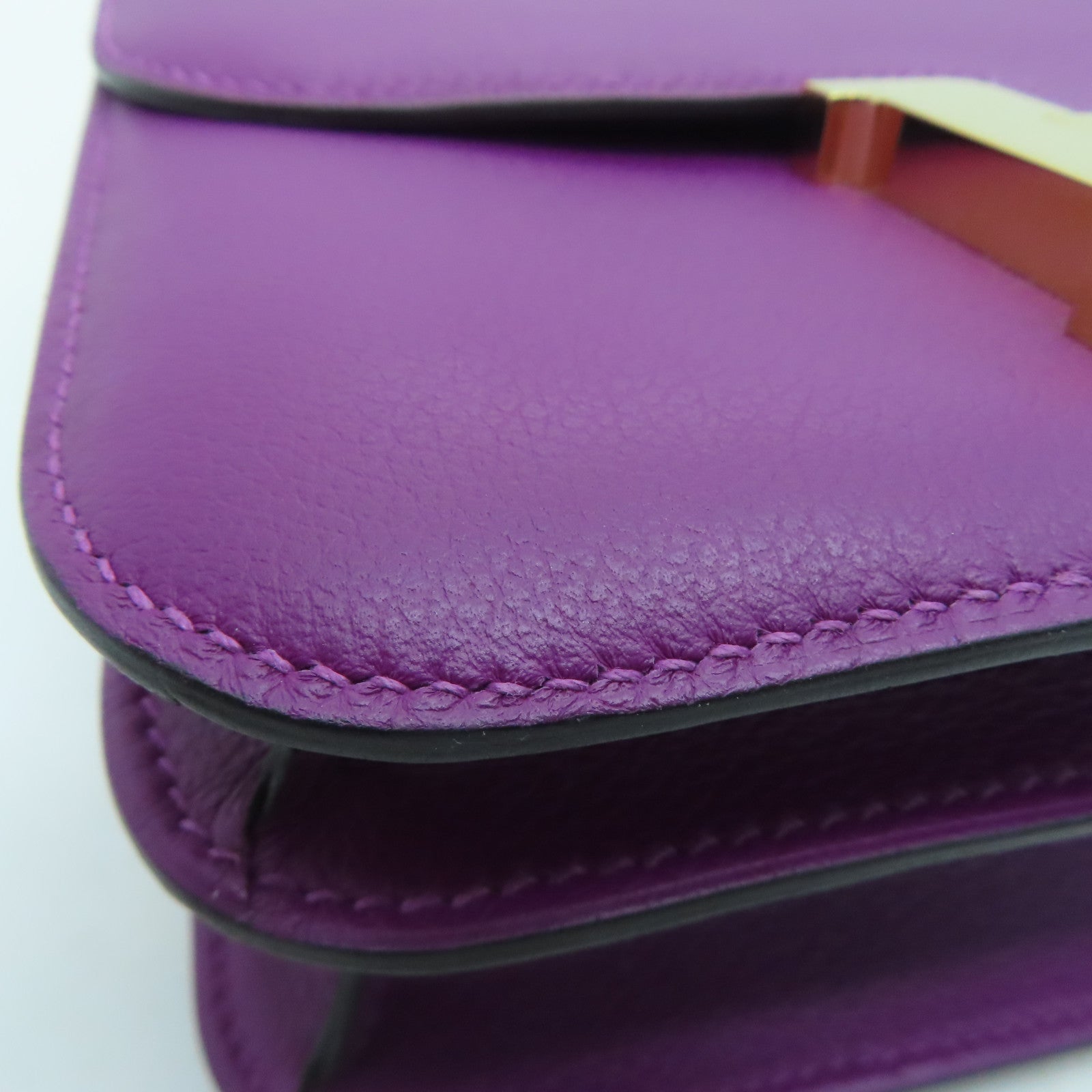 HERMES Evercolor Leather Constance 24 Gold Buckle Shoulder Bag Anemone/Purple