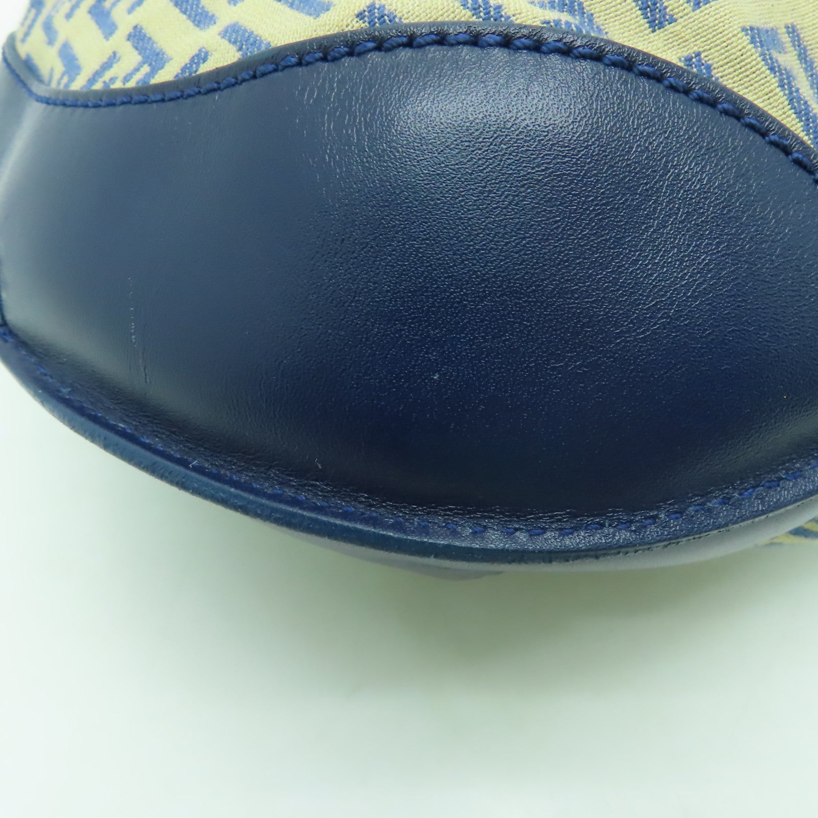 FENDI 帆布/皮革Shoulder Bag金扣肩背袋米色/藍色