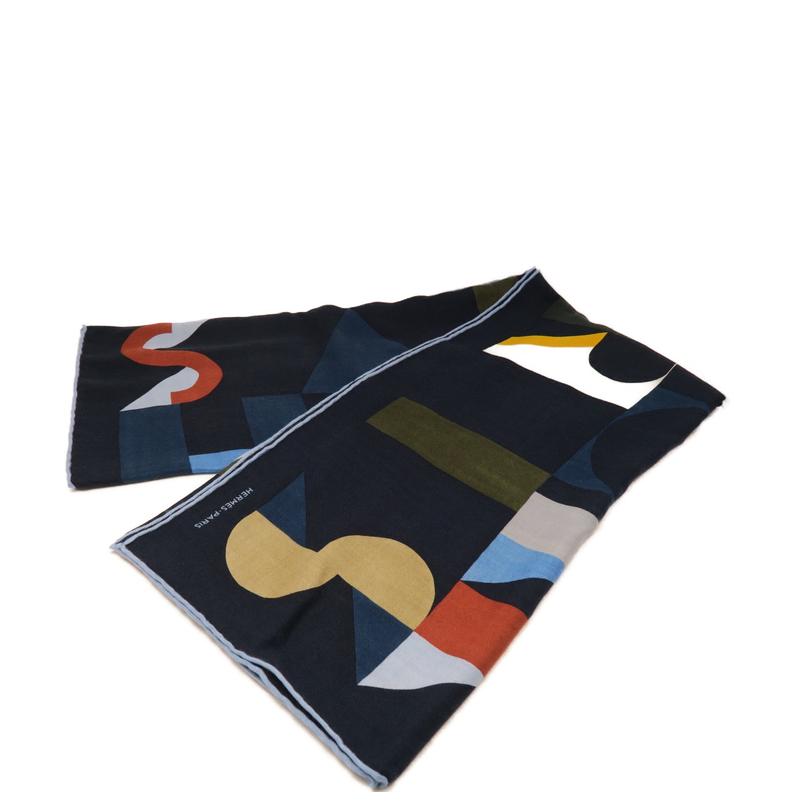 HERMES Wool Scarf 100X100cm Silk Scarf Blue/Green/Orange