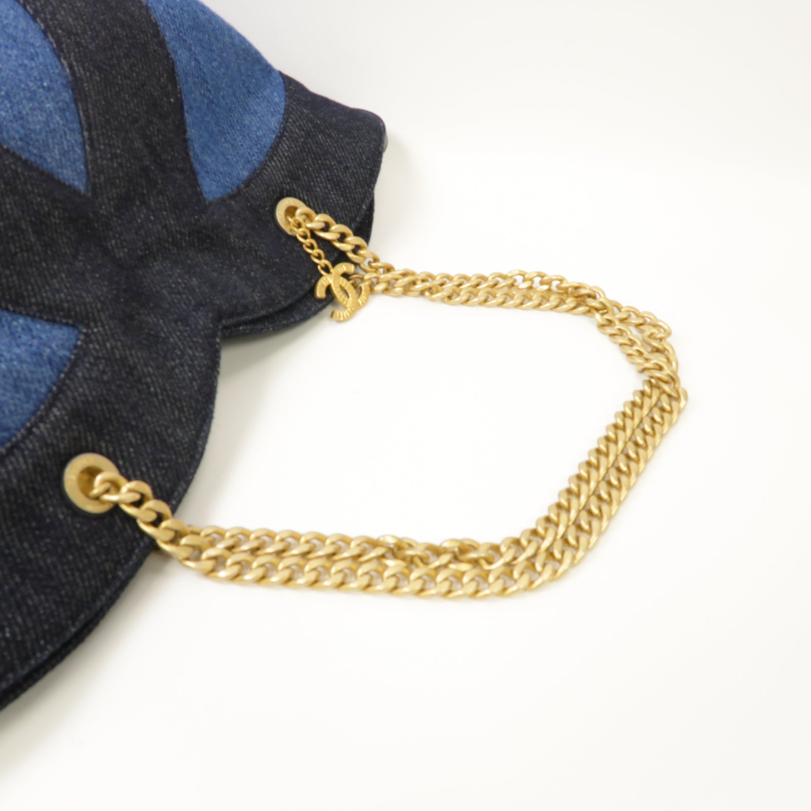 CHANEL 牛仔布Chain Shoulder金扣鏈帶肩背袋藍色