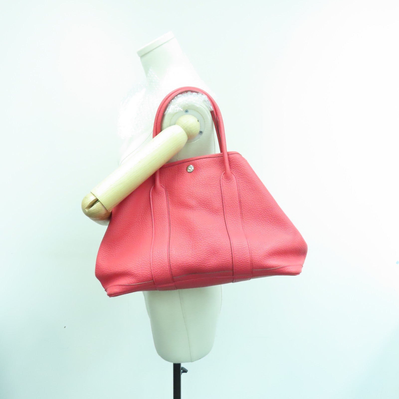 HERMES Clemence皮革GardenP arty PM銀扣手挽袋Rose Jaipur粉紅色