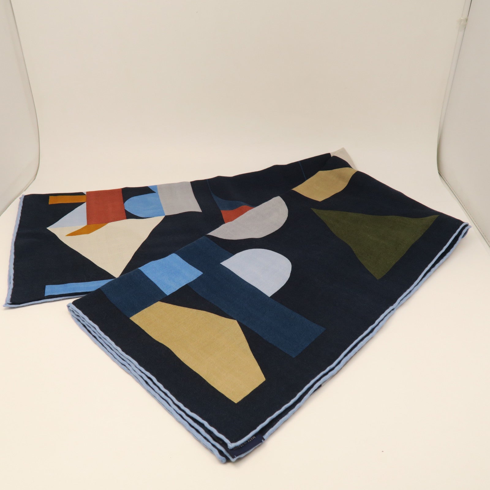 HERMES Wool Scarf 100X100cm Silk Scarf Blue/Green/Orange