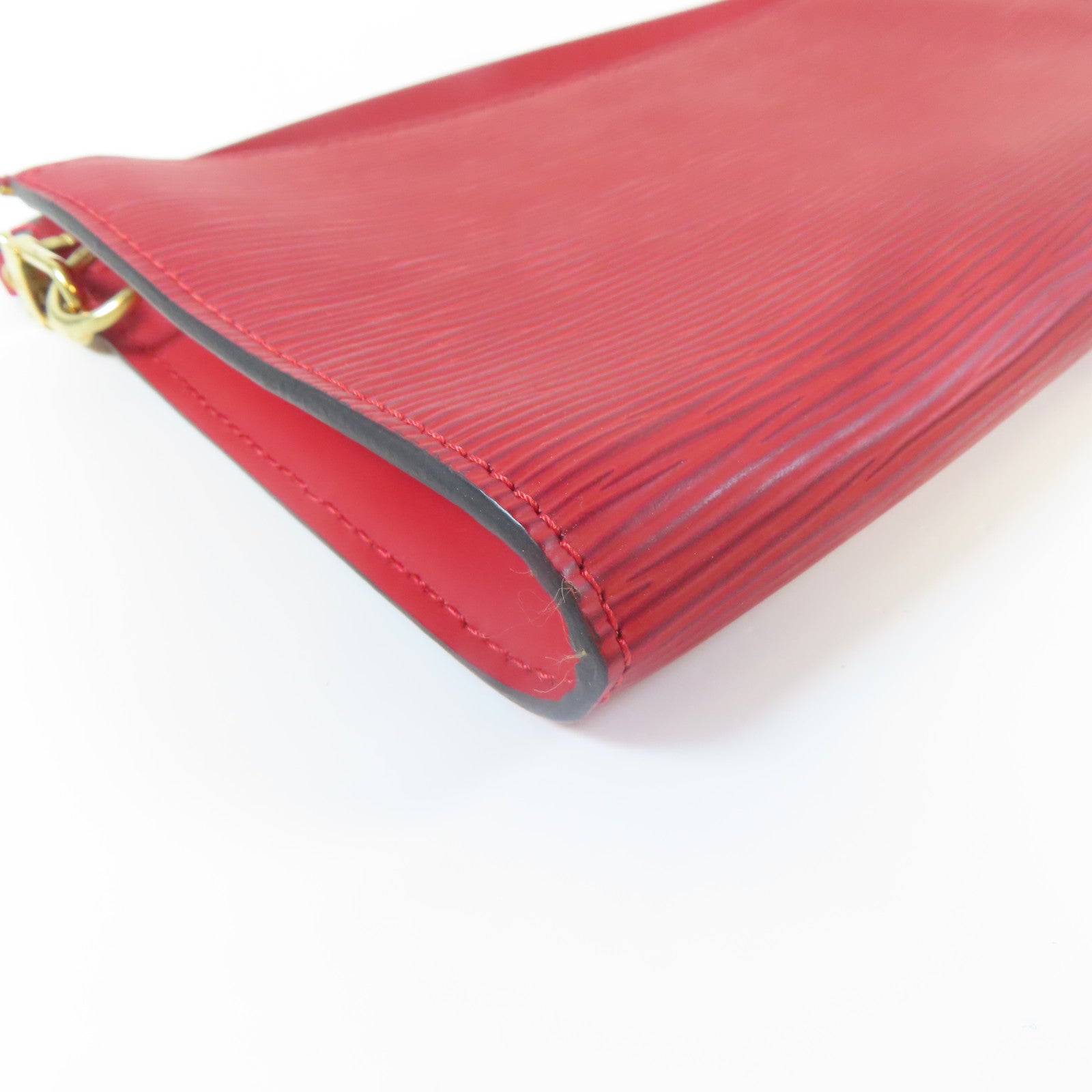 LOUIS VUITTON Epi Pochette Accessories金扣手挽袋紅色