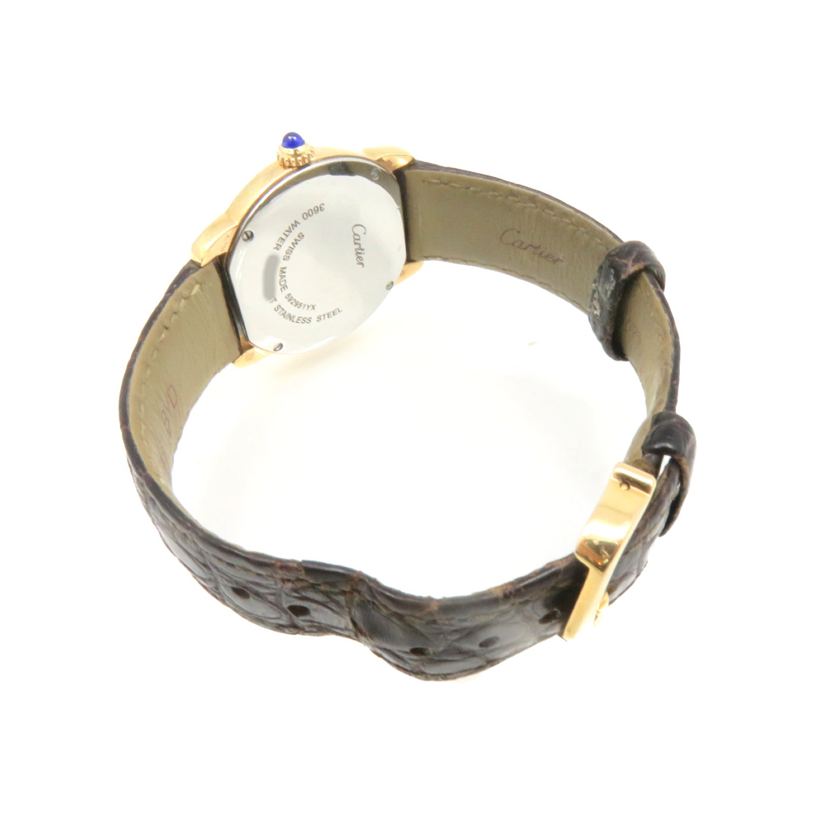 CARTIER 鱷魚皮革Ronde Solo 18K黃金/不鏽鋼手錶石英機芯白色