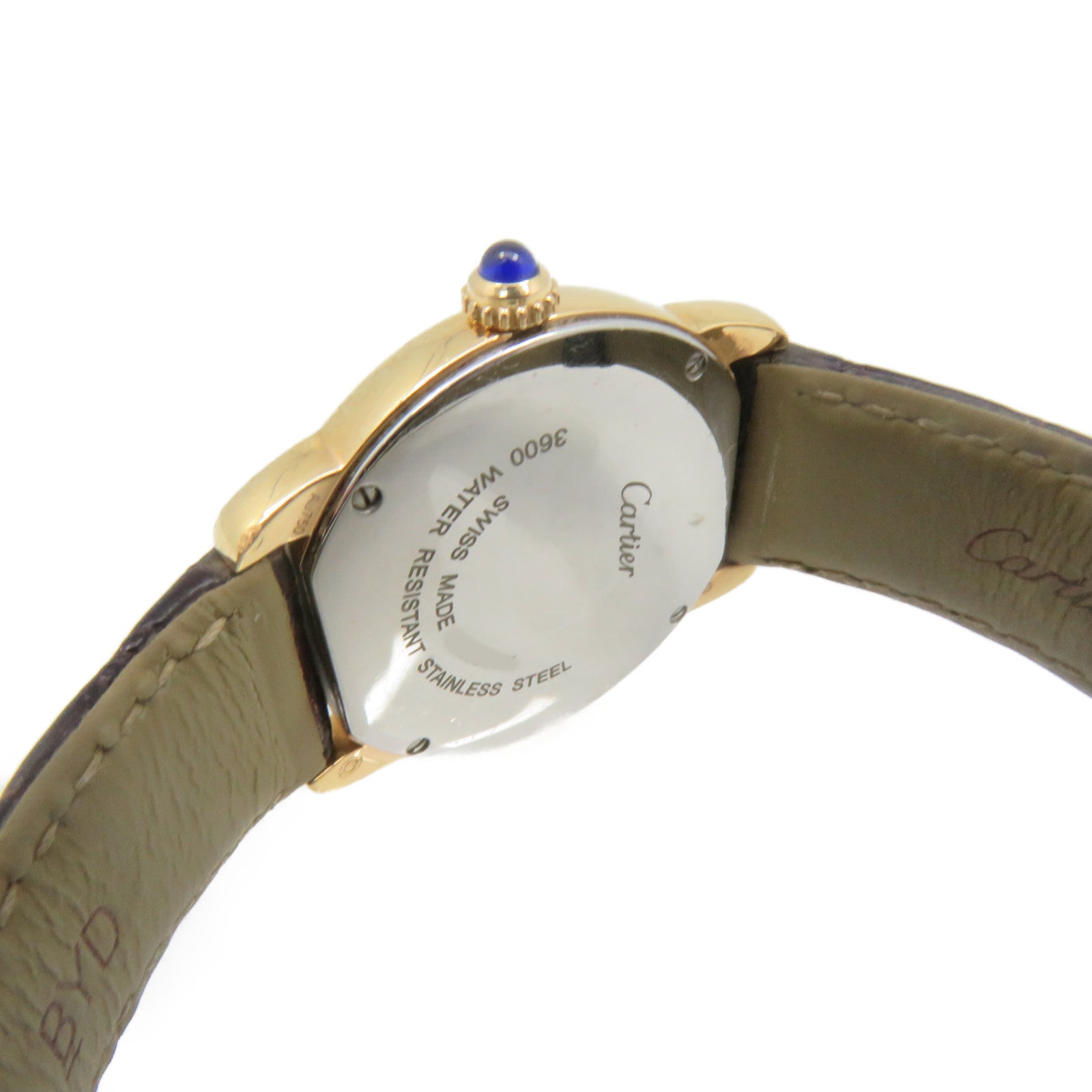 CARTIER 鱷魚皮革Ronde Solo 18K黃金/不鏽鋼手錶石英機芯白色
