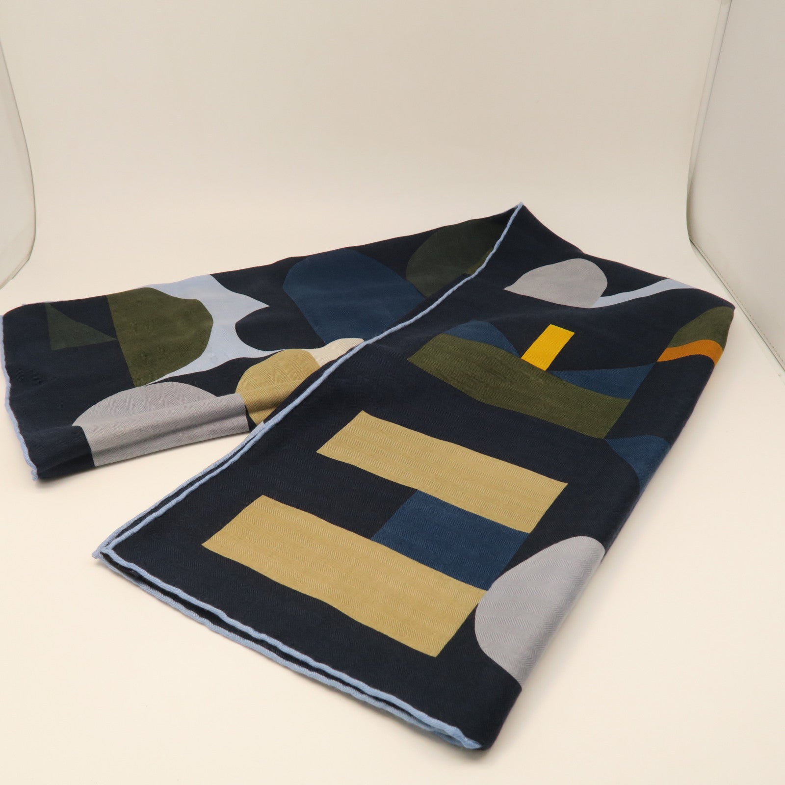 HERMES Wool Scarf 100X100cm Silk Scarf Blue/Green/Orange