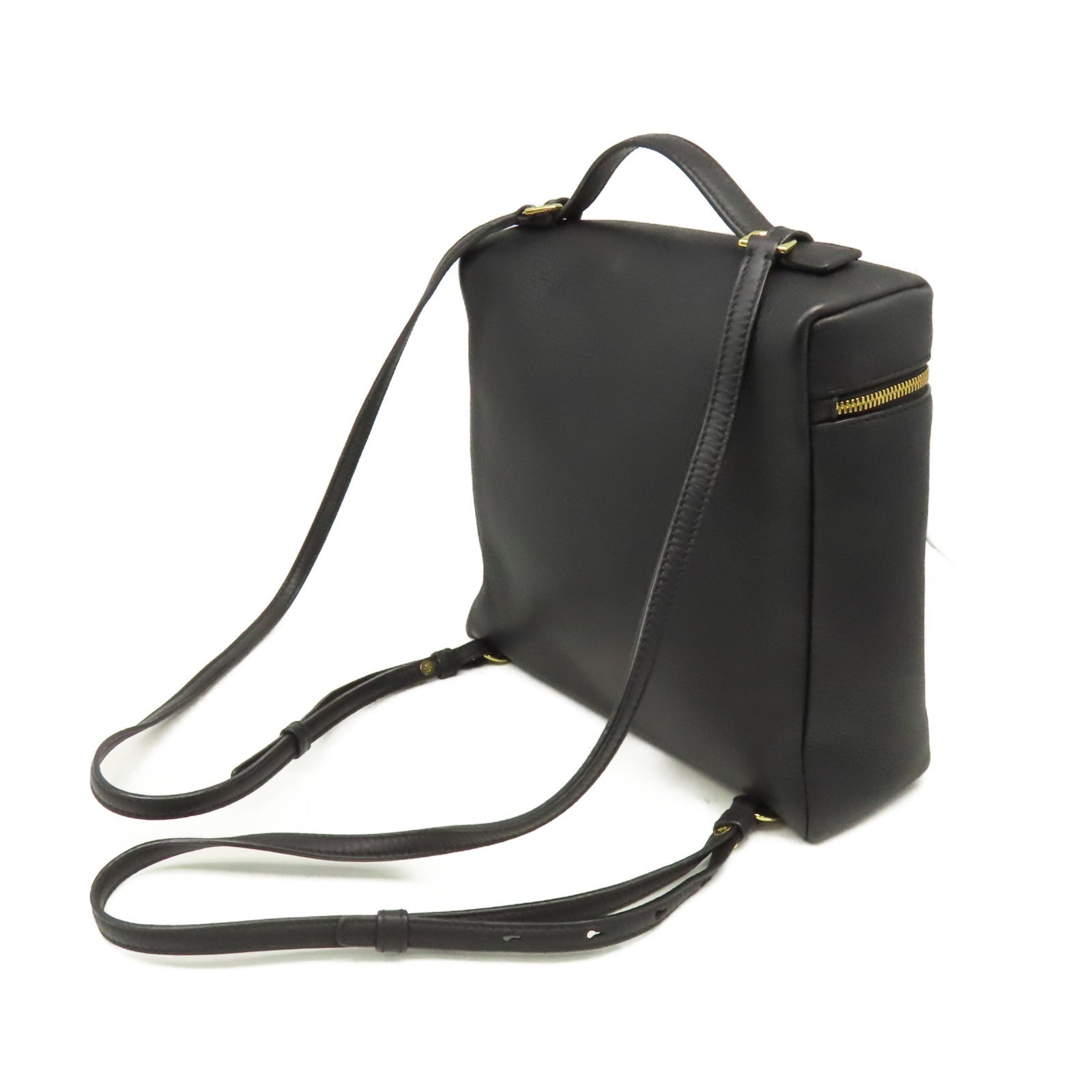 Loro Piana 牛皮皮革Backpack金扣背包黑色