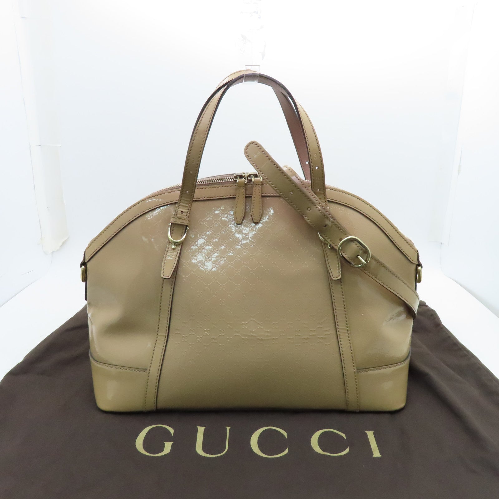 GUCCI patent leather 2way Shoulder Bag gold buckle handle shoulder bag beige