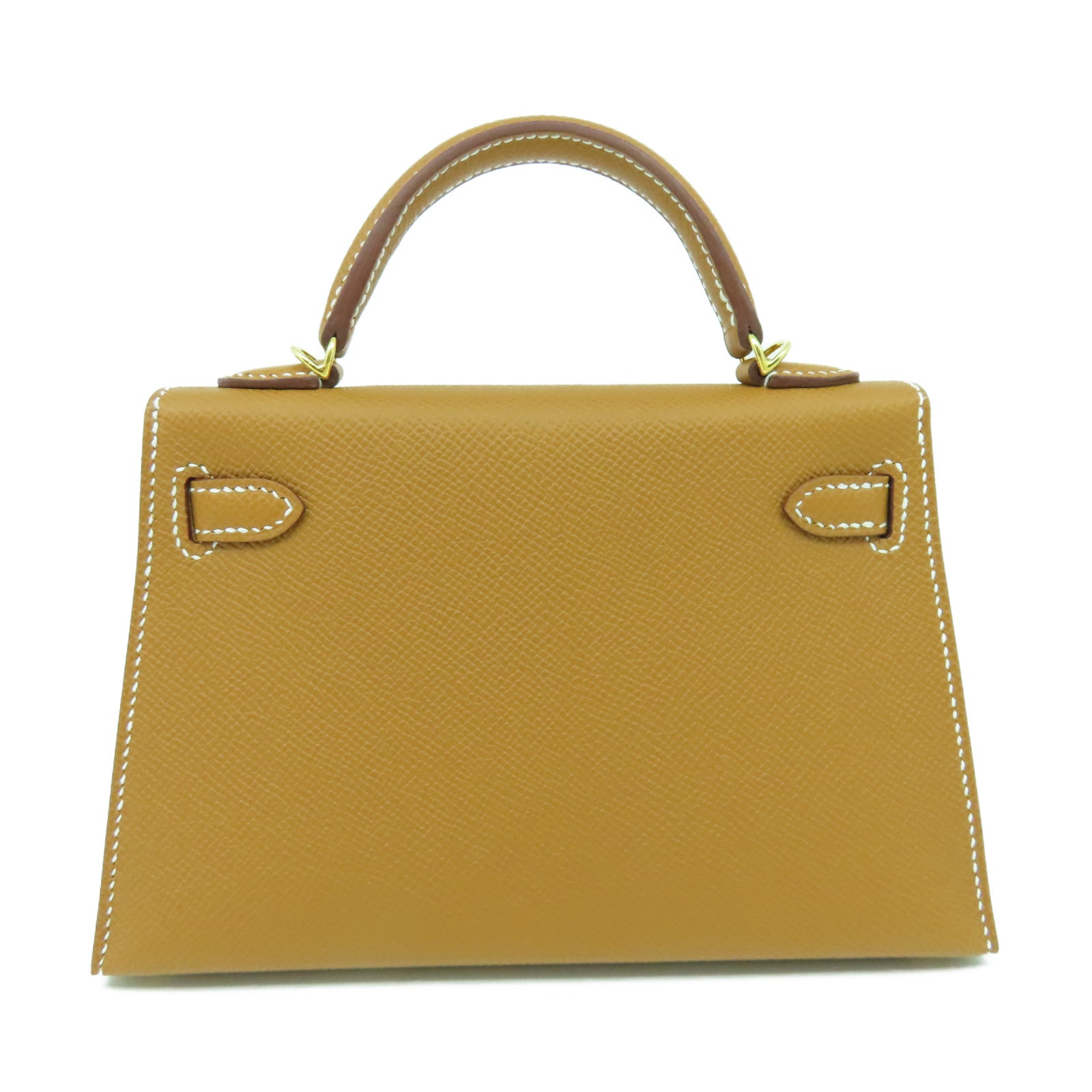 HERMES Veau Epsom皮革Mini Kelly金扣手挽肩背兩用袋金色經典駝色