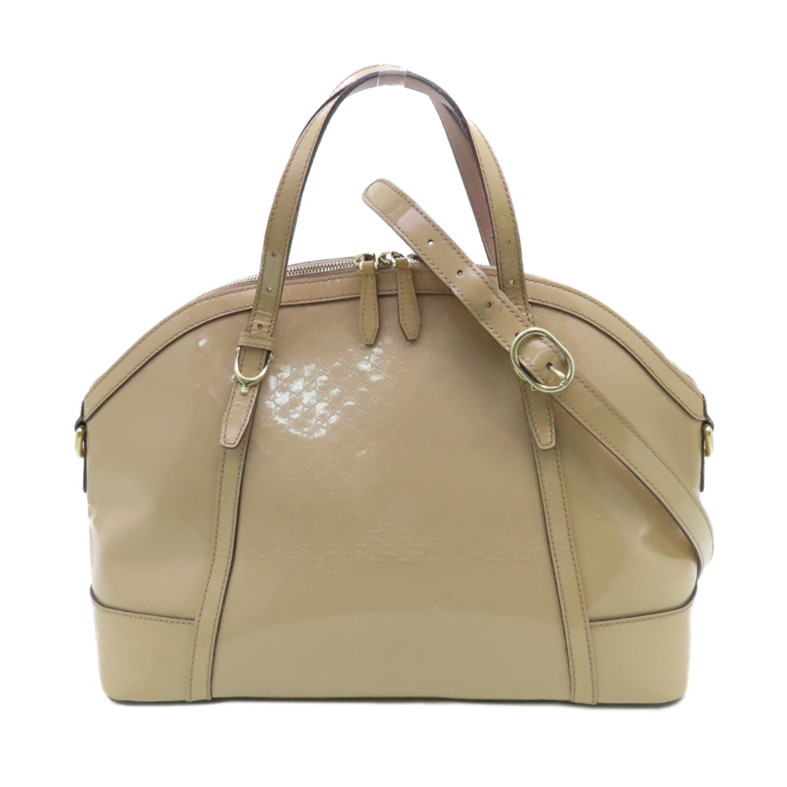 GUCCI patent leather 2way Shoulder Bag gold buckle handle shoulder bag beige