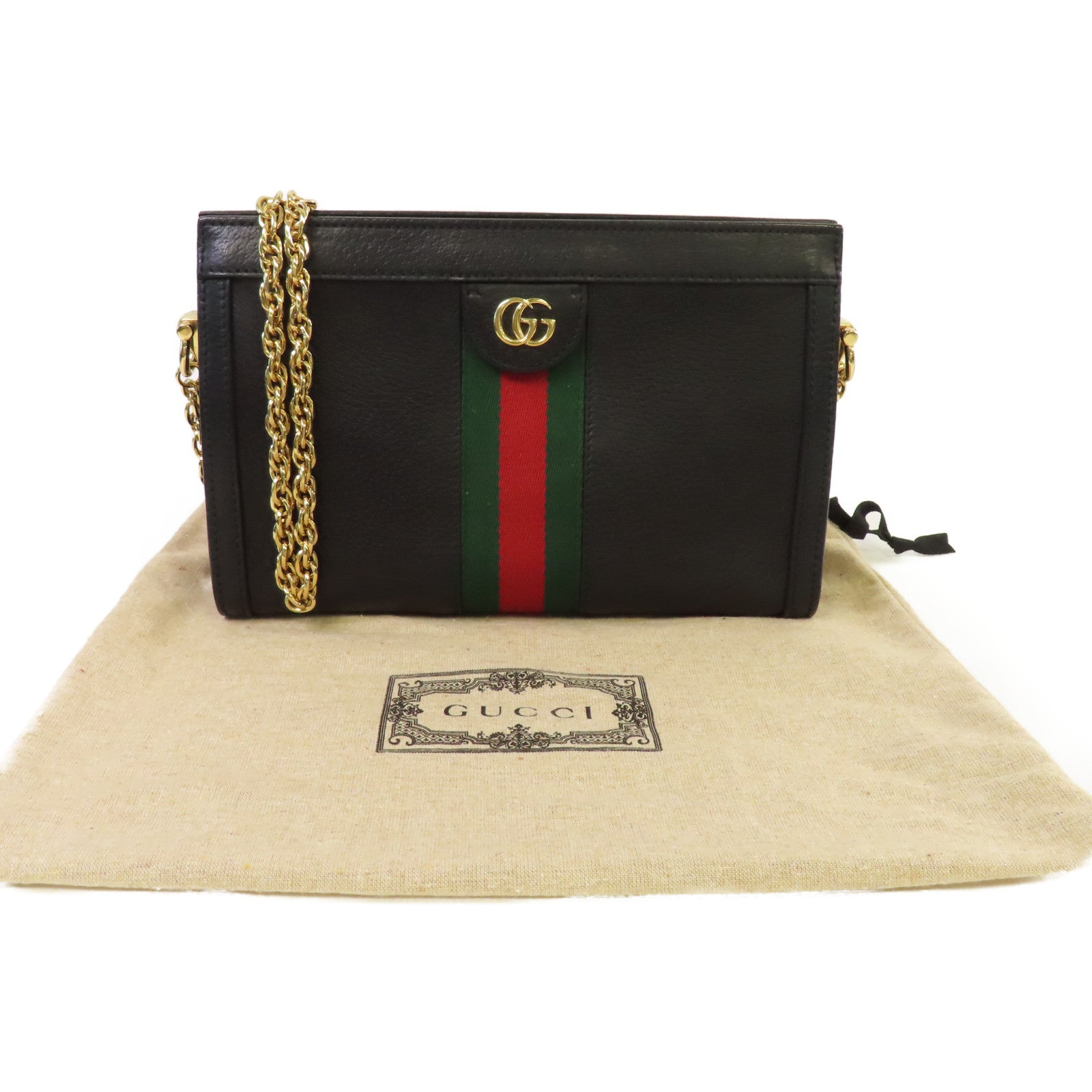 GUCCI 牛皮皮革Ophidia GG Shoulder Bag鏈帶肩背袋黑色