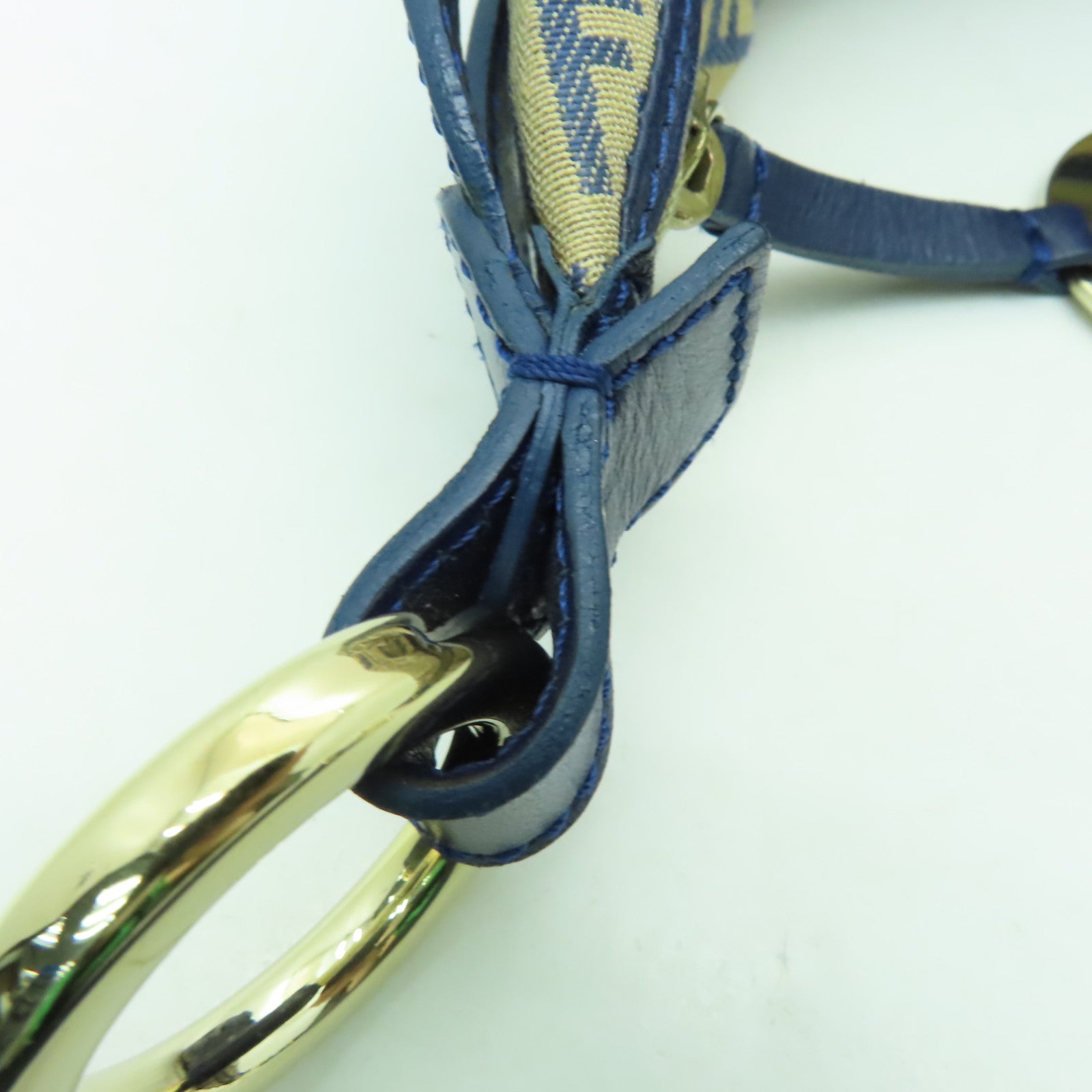 FENDI 帆布/皮革Shoulder Bag金扣肩背袋米色/藍色