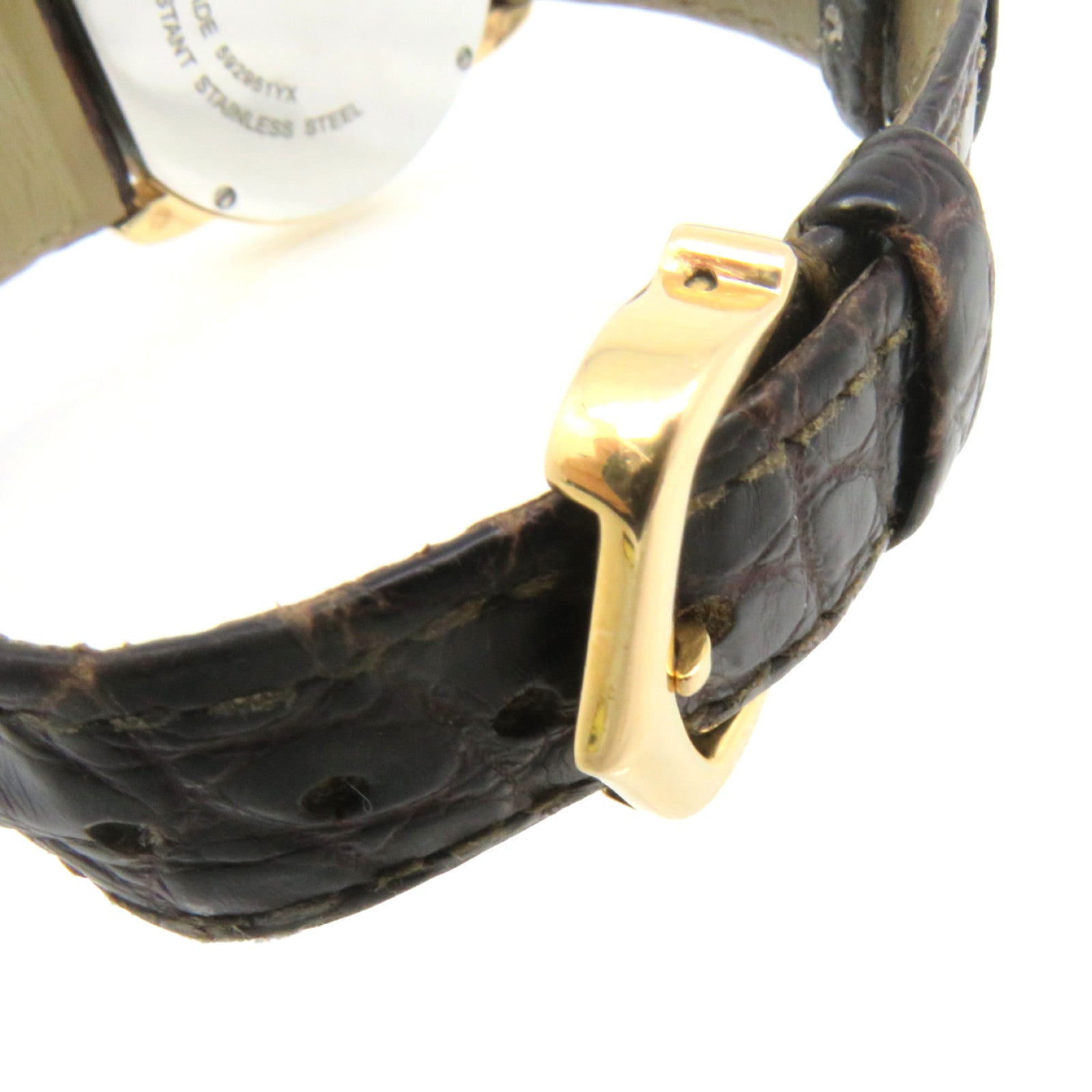 CARTIER 鱷魚皮革Ronde Solo 18K黃金/不鏽鋼手錶石英機芯白色