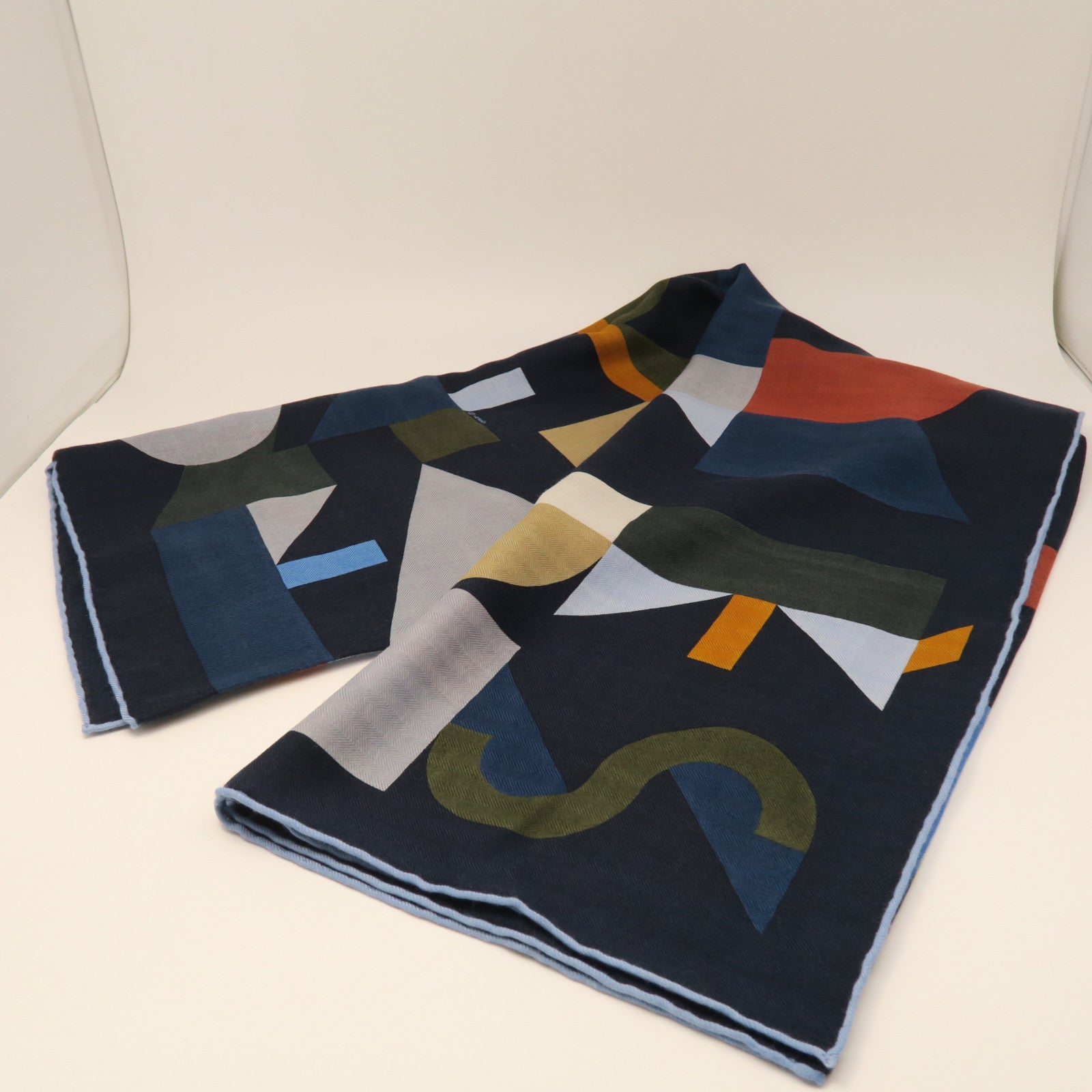 HERMES Wool Scarf 100X100cm Silk Scarf Blue/Green/Orange