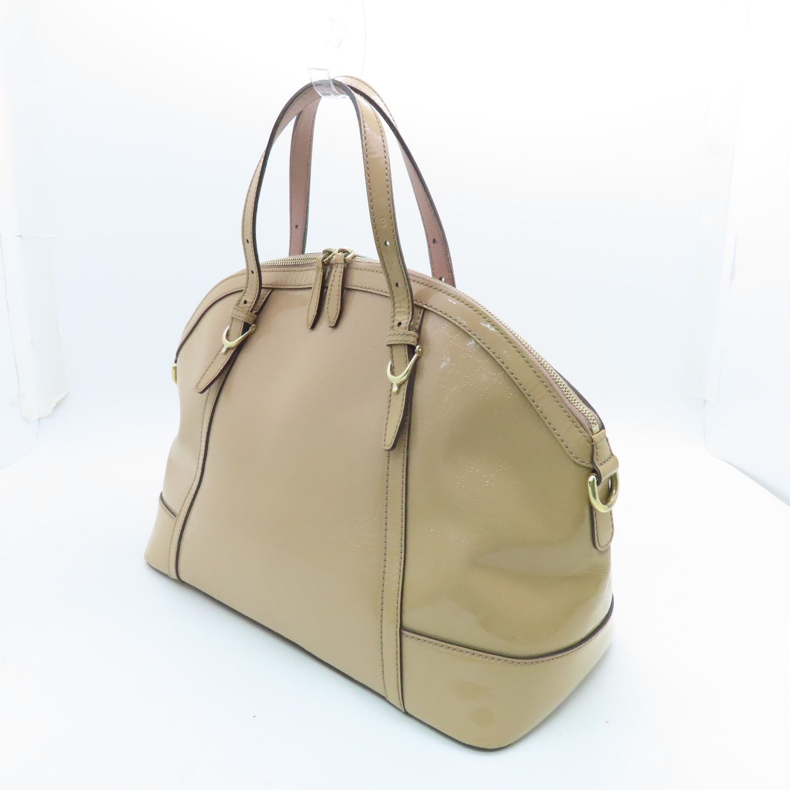 GUCCI patent leather 2way Shoulder Bag gold buckle handle shoulder bag beige