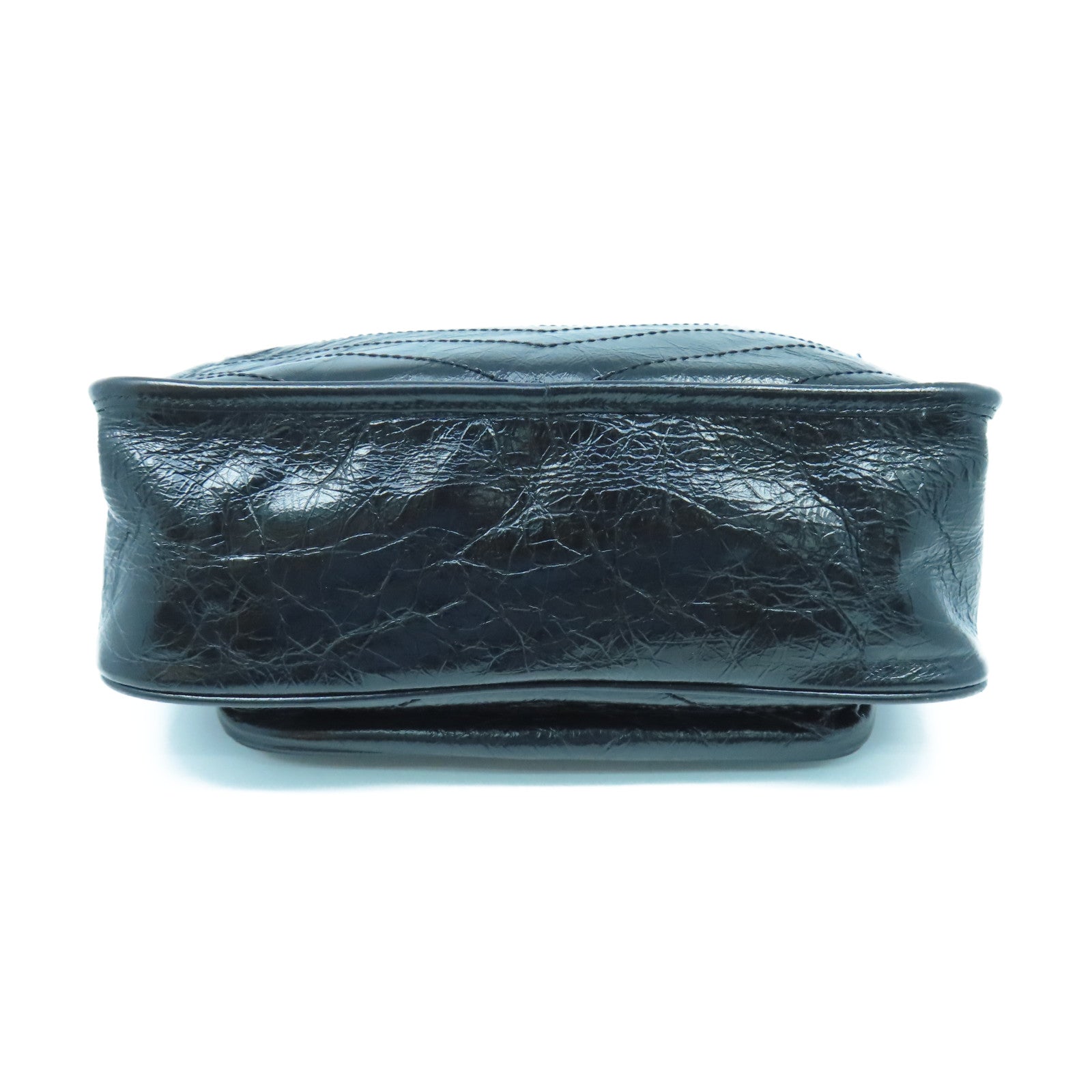 SAINT LAURENT 斜紋牛皮皮革Niki銀扣鏈帶肩背袋黑色