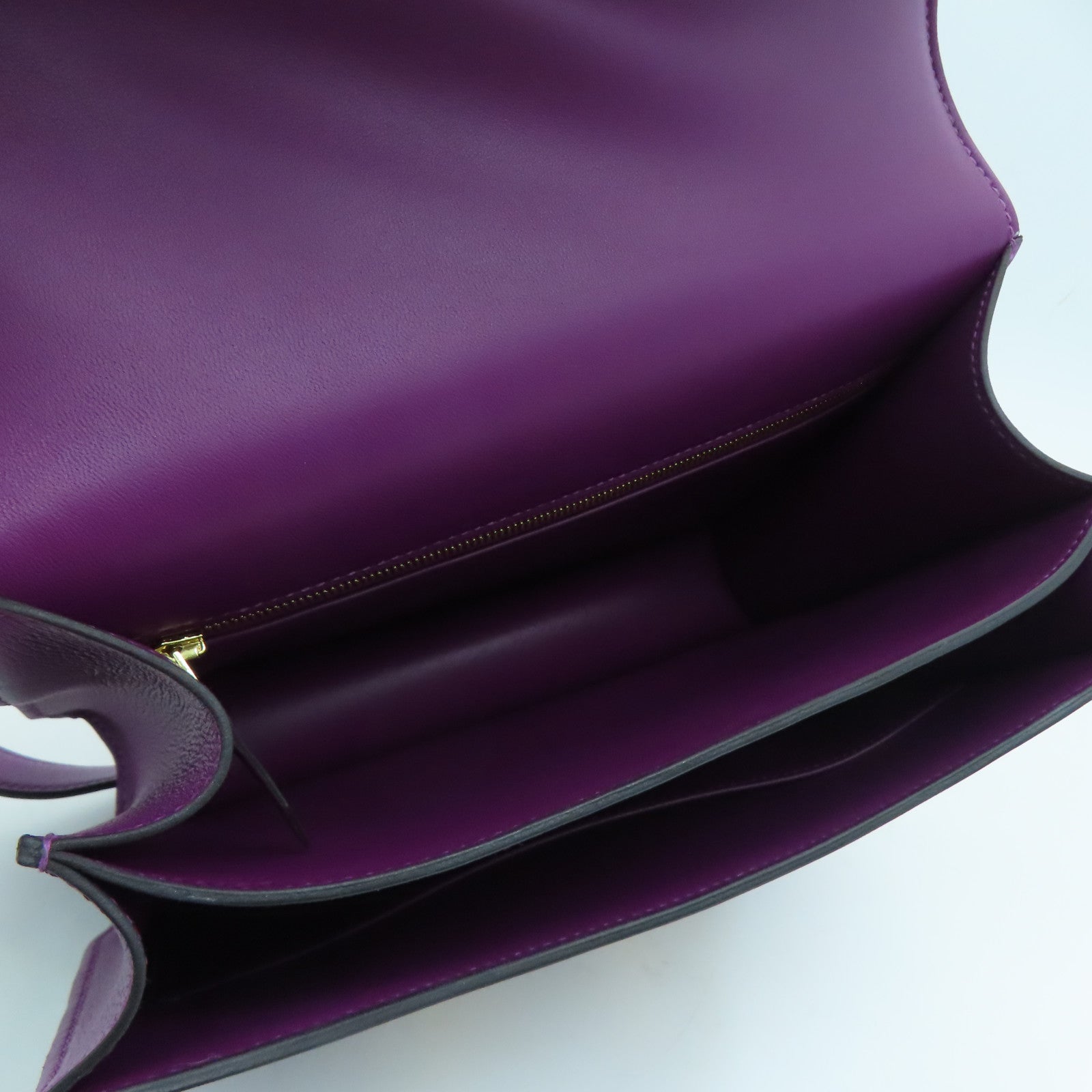 HERMES Evercolor Leather Constance 24 Gold Buckle Shoulder Bag Anemone/Purple