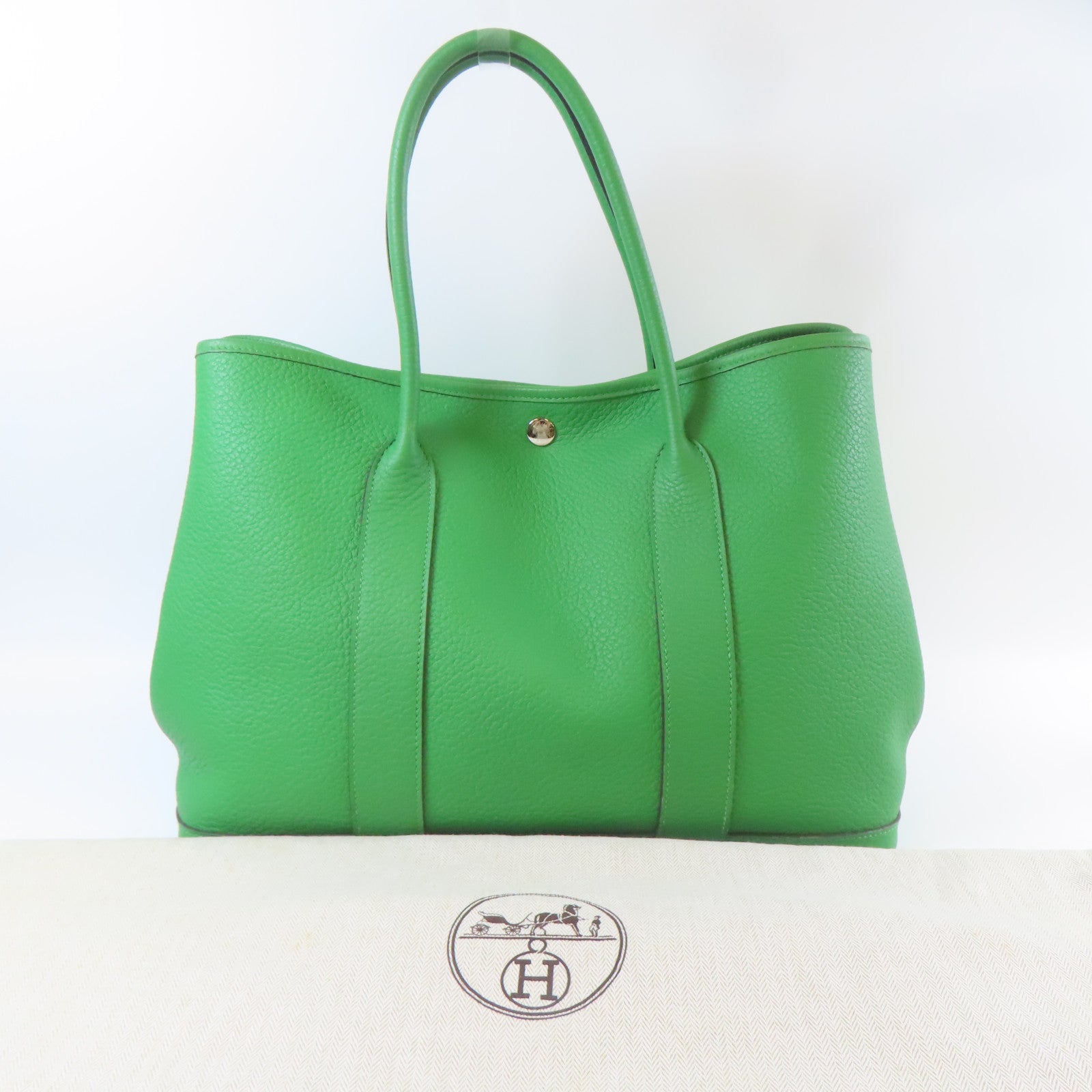 HERMES Negonda皮革GardenParty PM銀扣手挽袋綠色