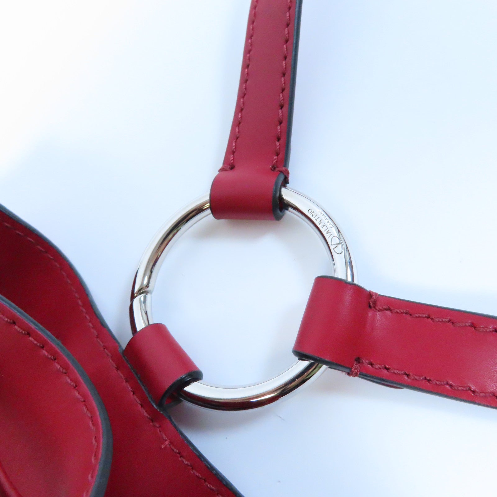Valentino 牛皮皮革Shoulder Bag銀扣肩背袋紅色
