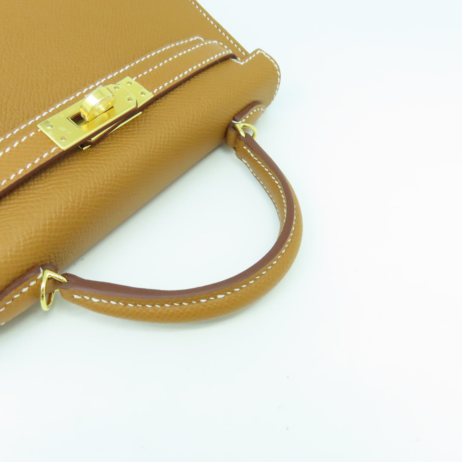 HERMES Veau Epsom皮革Mini Kelly金扣手挽肩背兩用袋金色經典駝色