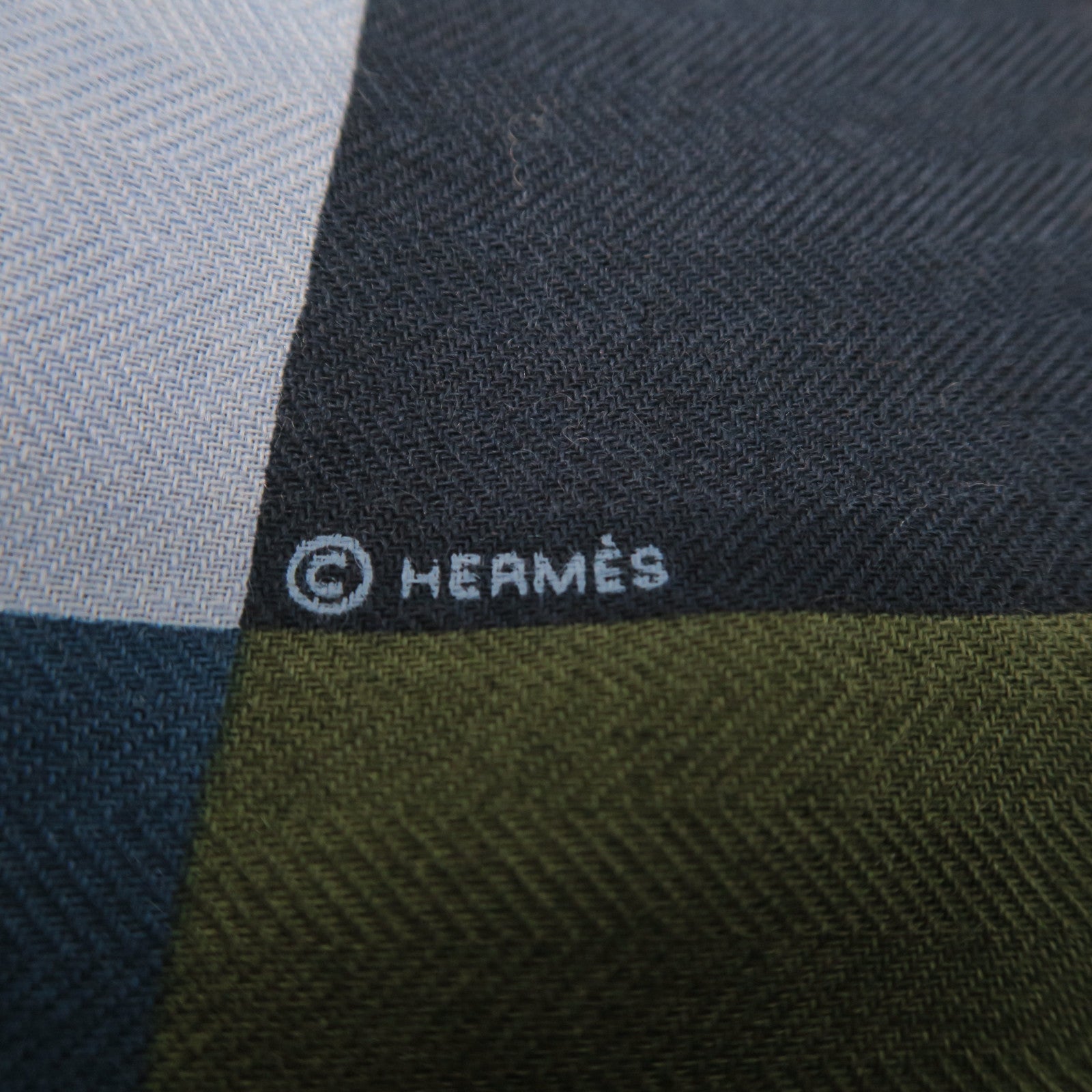 HERMES Wool Scarf 100X100cm Silk Scarf Blue/Green/Orange