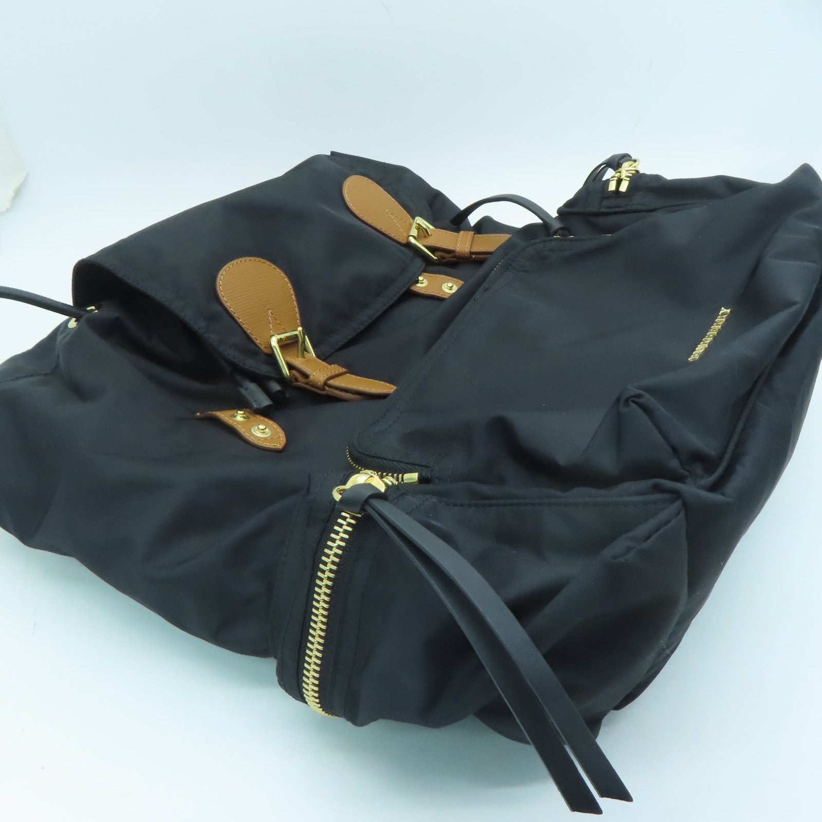BURBERRY Nylon Backpack Gold Buckle Backpack Black/Brown