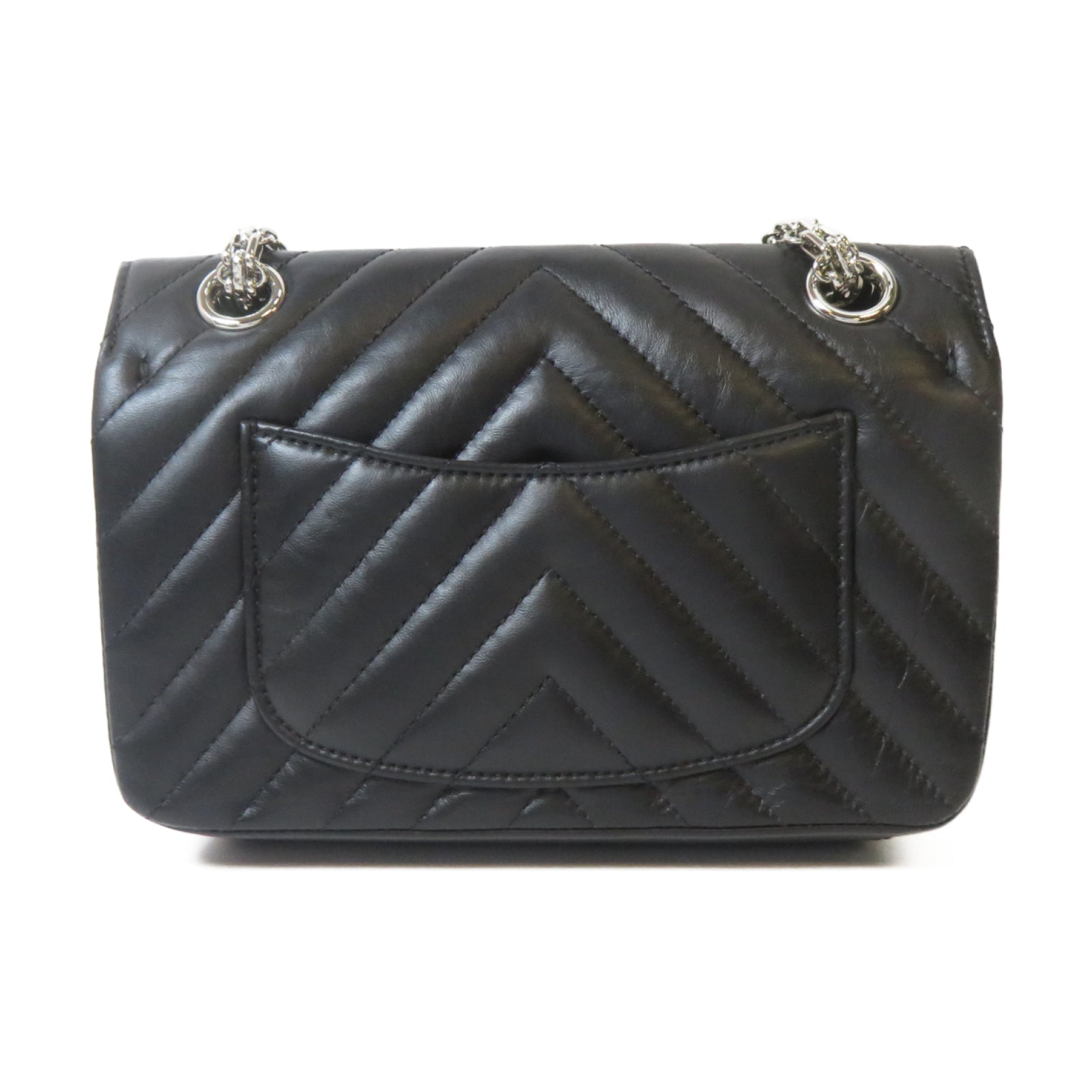 CHANEL 斜紋牛皮皮革2.55 Mini銀扣鏈帶肩背袋黑色