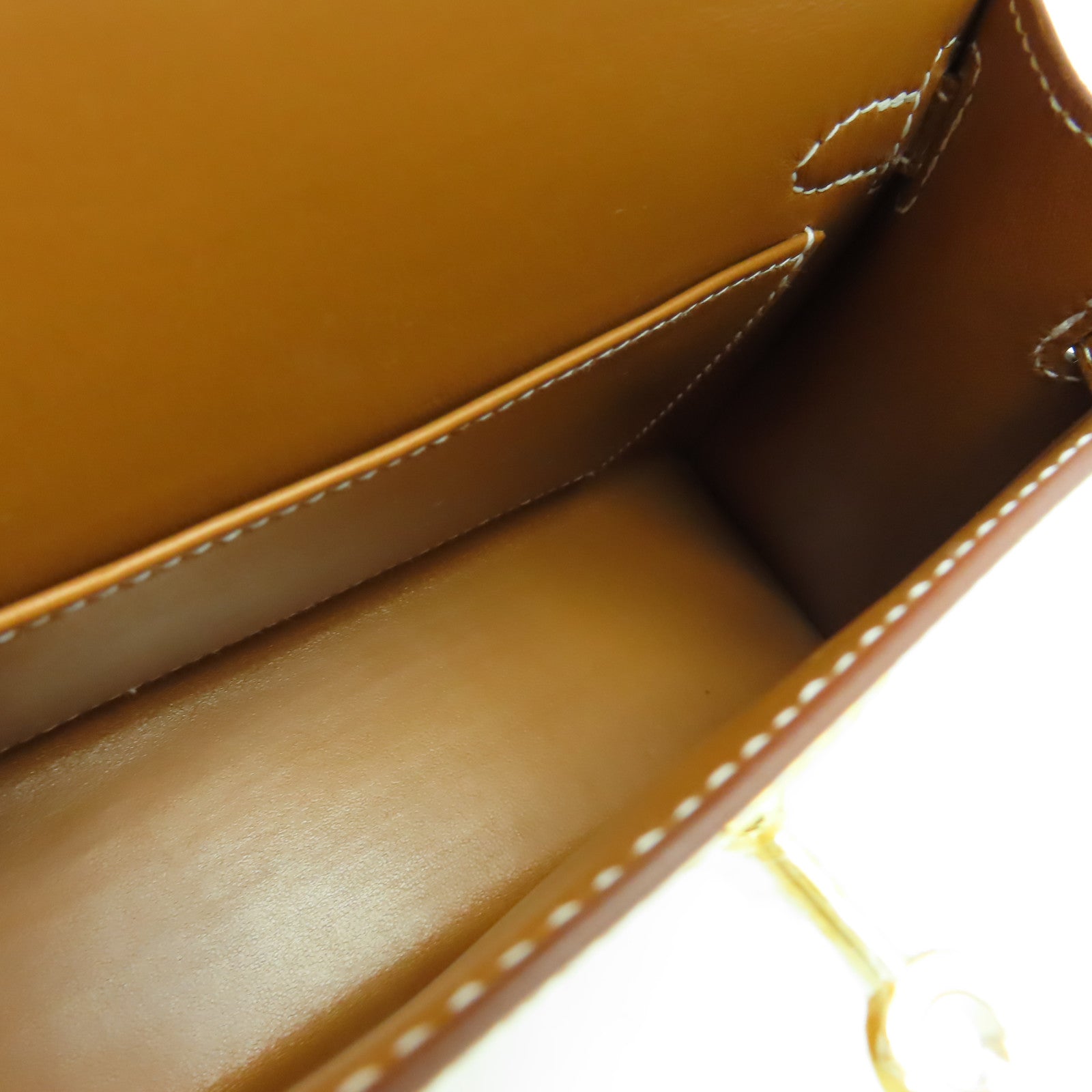 HERMES Veau Epsom皮革Mini Kelly金扣手挽肩背兩用袋金色經典駝色
