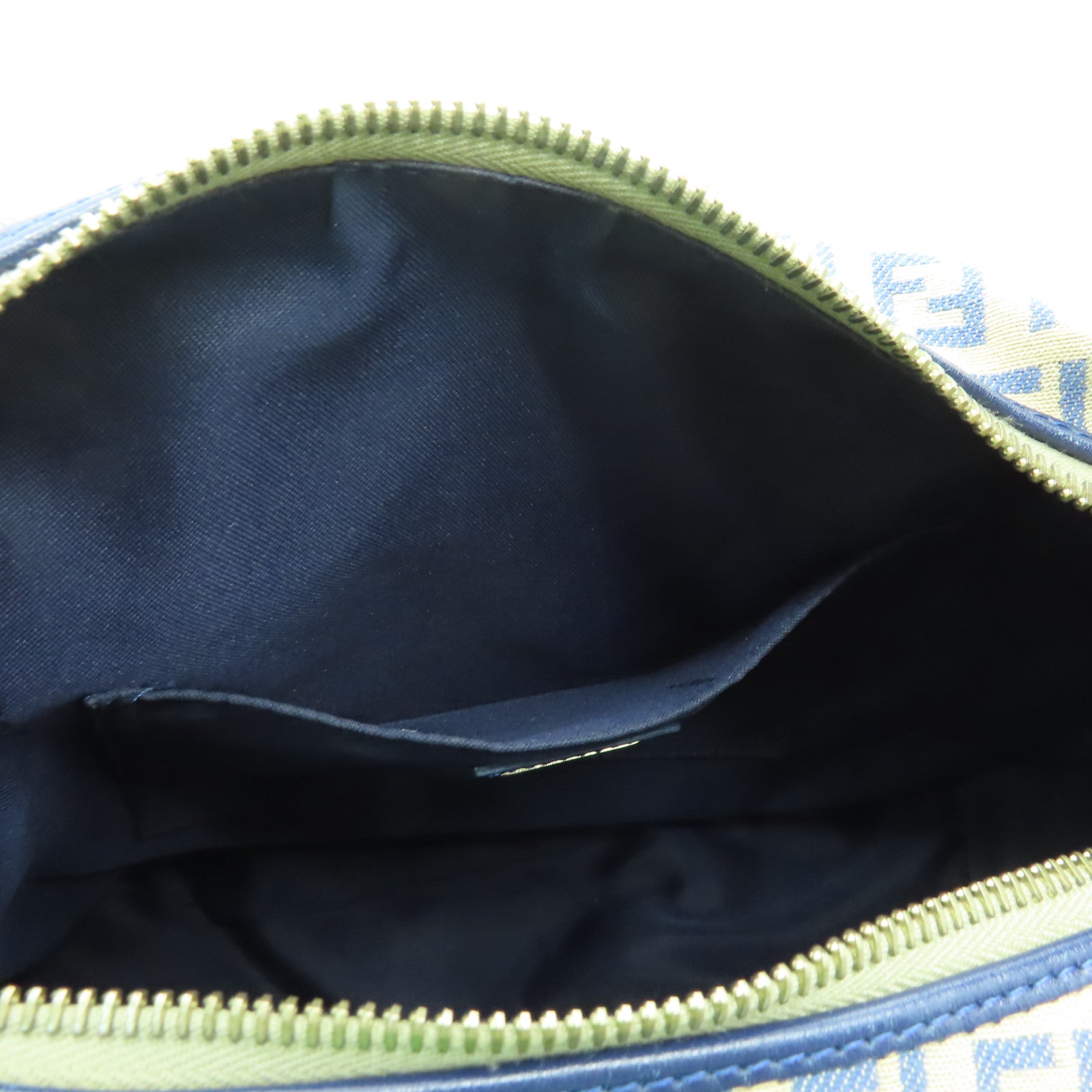 FENDI 帆布/皮革Shoulder Bag金扣肩背袋米色/藍色