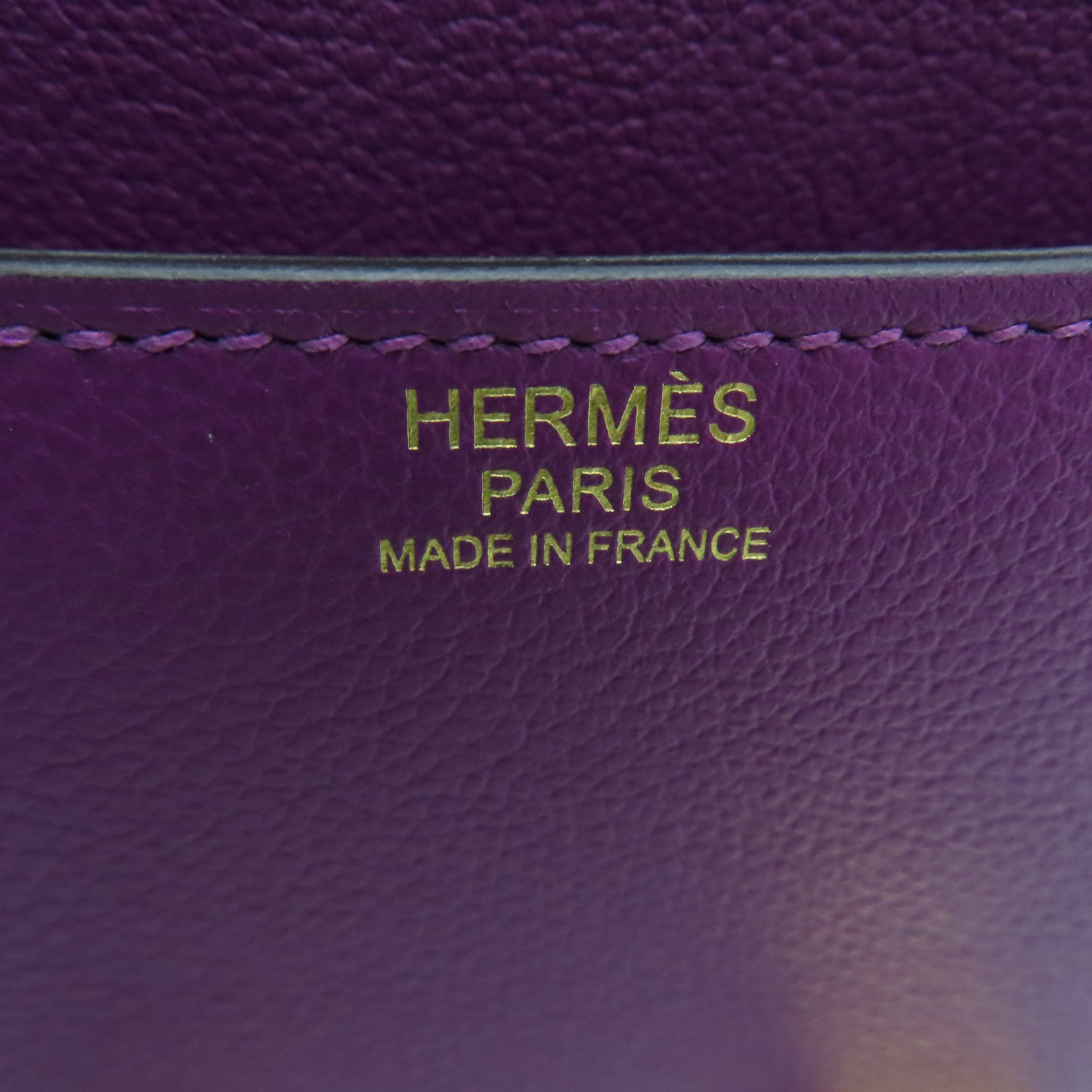 HERMES Evercolor Leather Constance 24 Gold Buckle Shoulder Bag Anemone/Purple