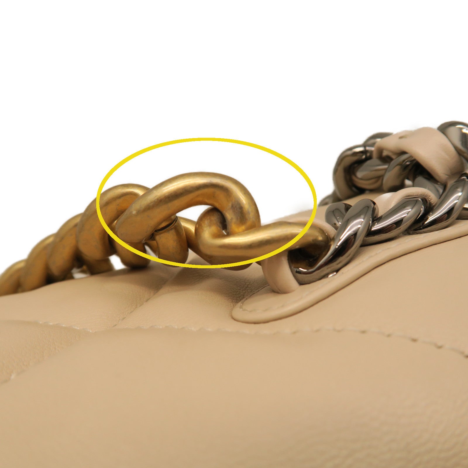 CHANEL rhombic sheepskin leather Chanel 19 Large gold buckle handle shoulder shoulder bag beige