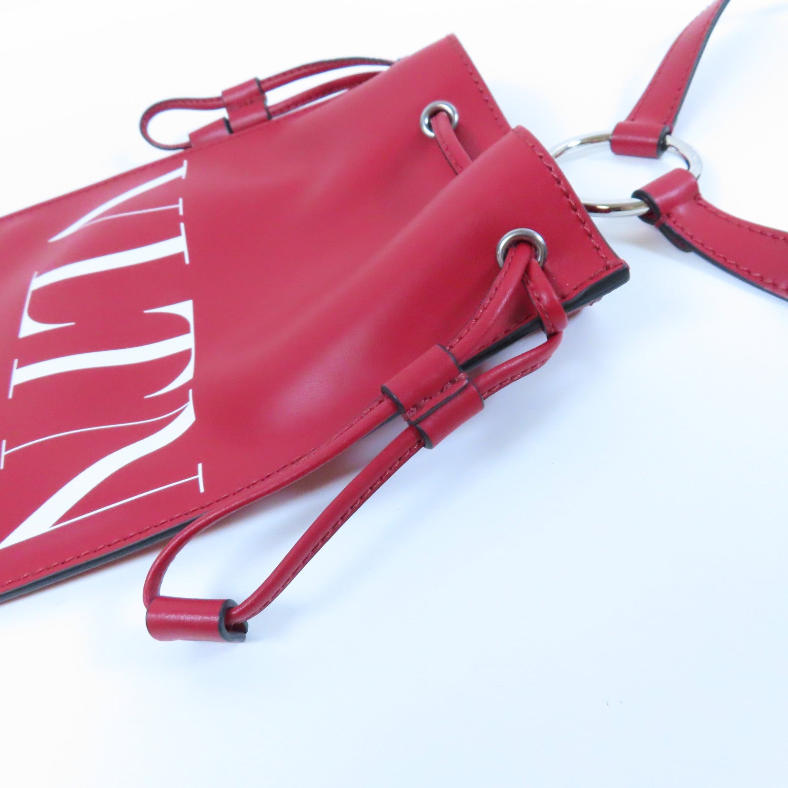 Valentino 牛皮皮革Shoulder Bag銀扣肩背袋紅色