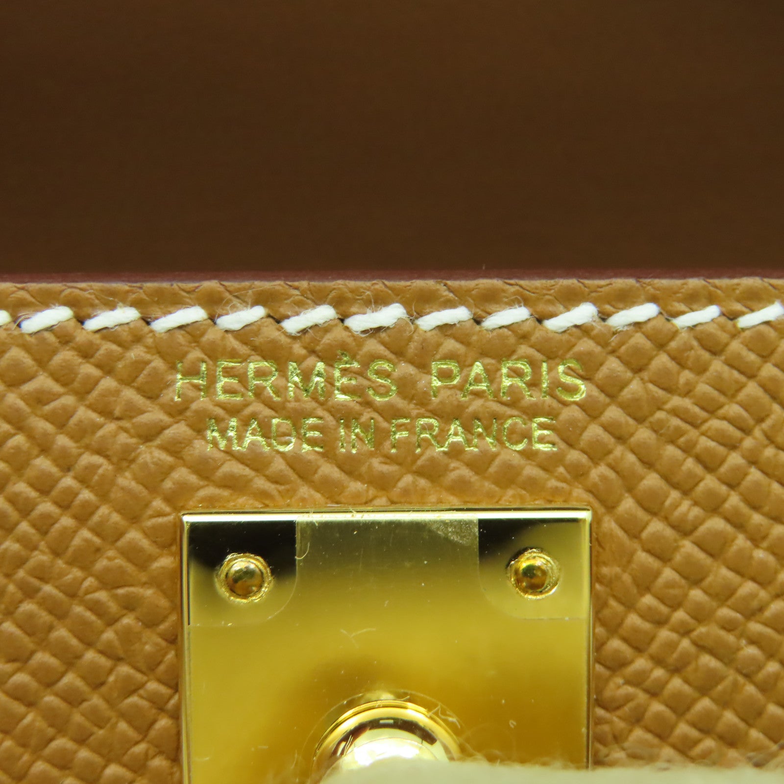 HERMES Veau Epsom皮革Mini Kelly金扣手挽肩背兩用袋金色經典駝色
