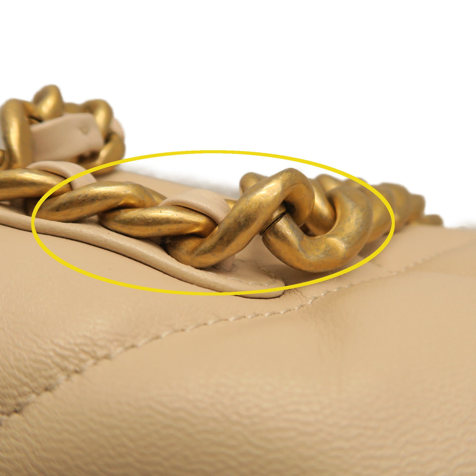 CHANEL rhombic sheepskin leather Chanel 19 Large gold buckle handle shoulder shoulder bag beige