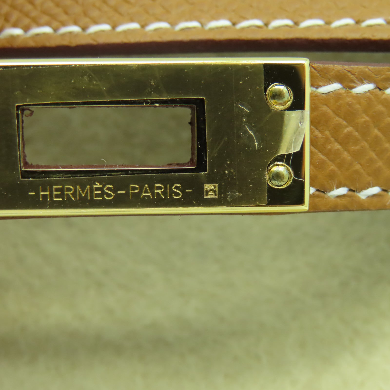 HERMES Veau Epsom皮革Mini Kelly金扣手挽肩背兩用袋金色經典駝色