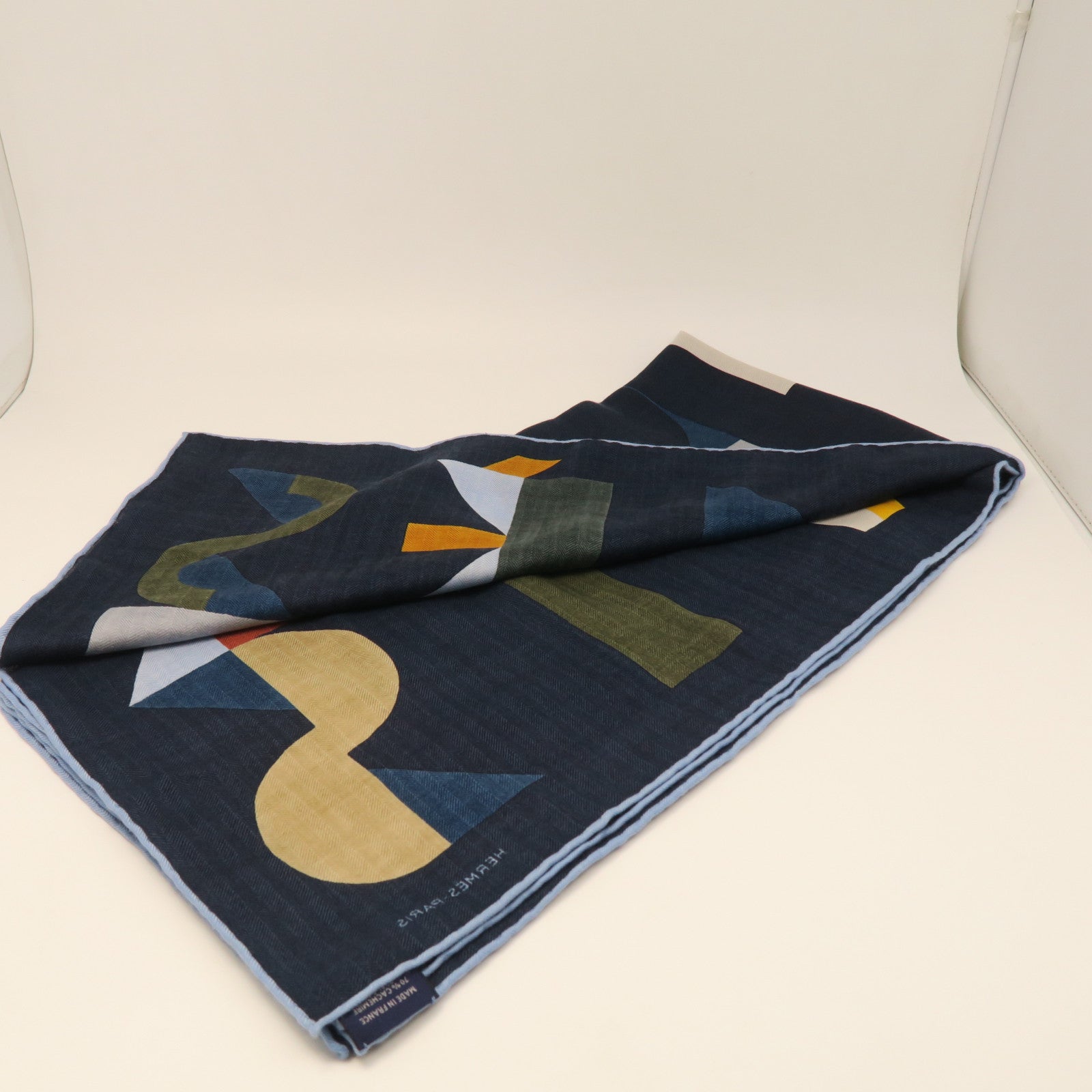 HERMES Wool Scarf 100X100cm Silk Scarf Blue/Green/Orange