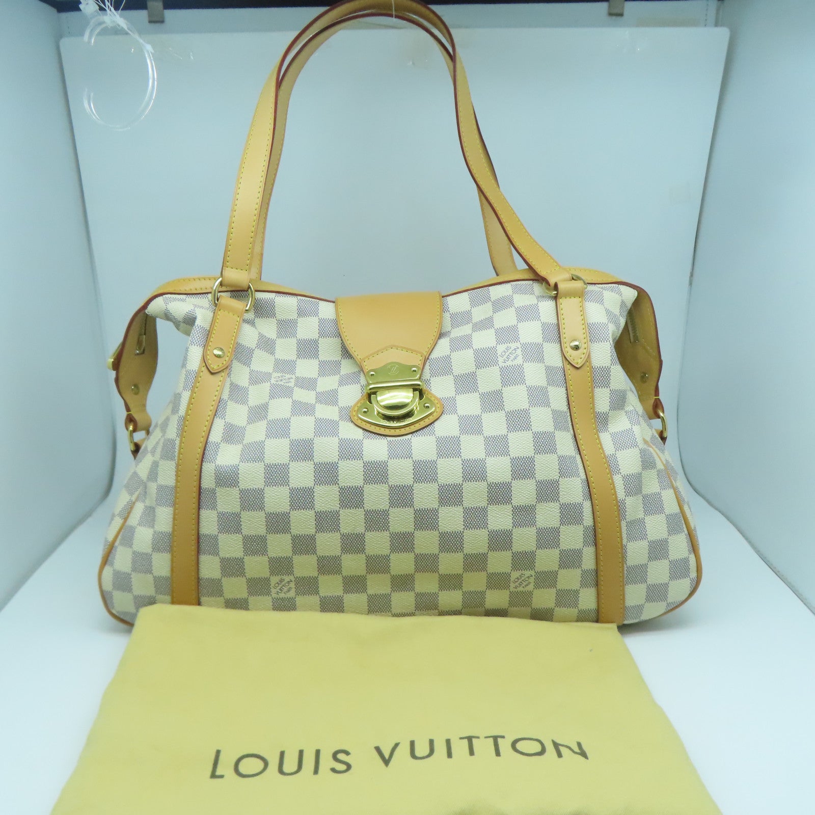 LOUIS VUITTON Damier Azur Stresa GM金扣肩背袋白色