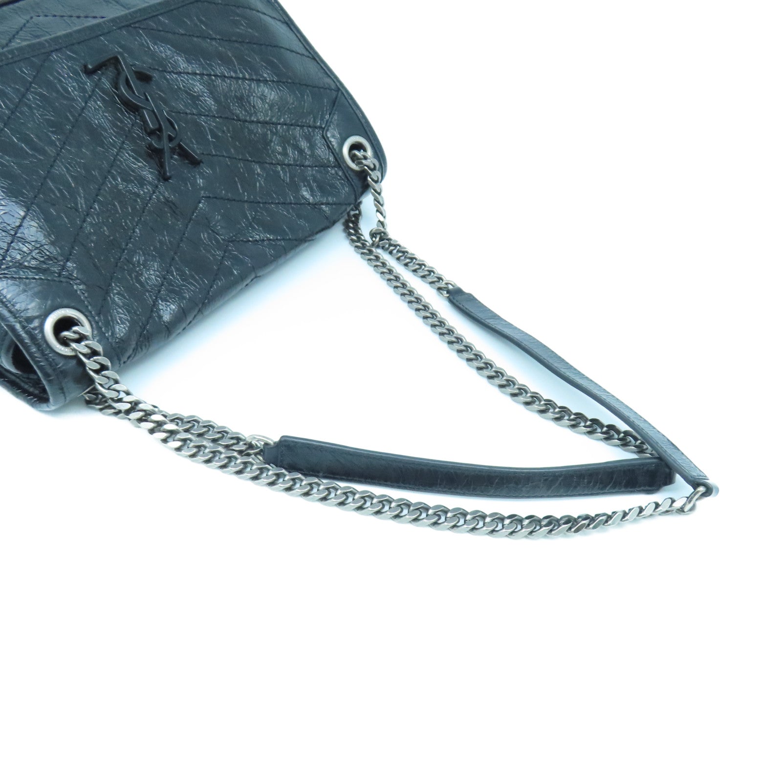 SAINT LAURENT 斜紋牛皮皮革Niki銀扣鏈帶肩背袋黑色