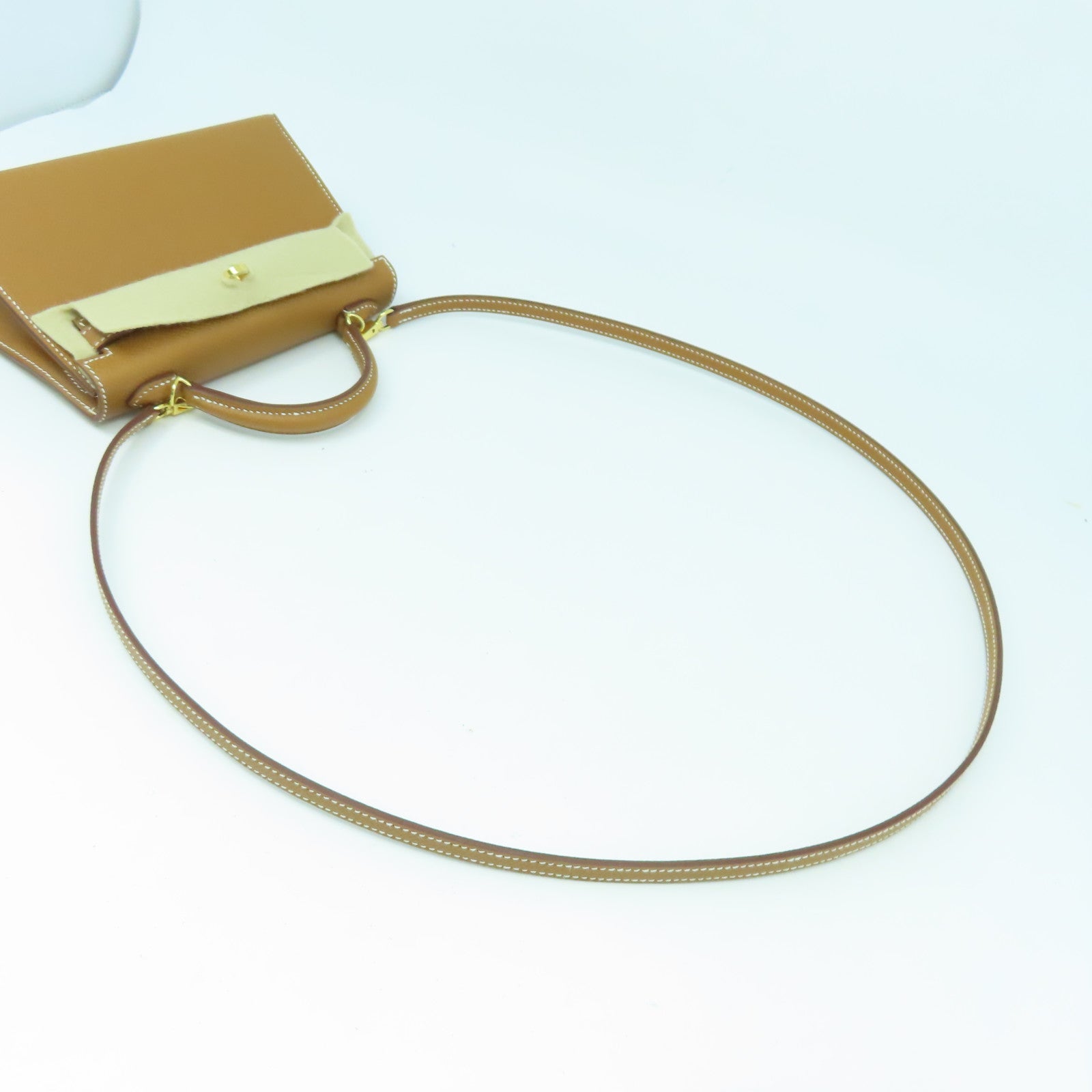HERMES Veau Epsom皮革Mini Kelly金扣手挽肩背兩用袋金色經典駝色