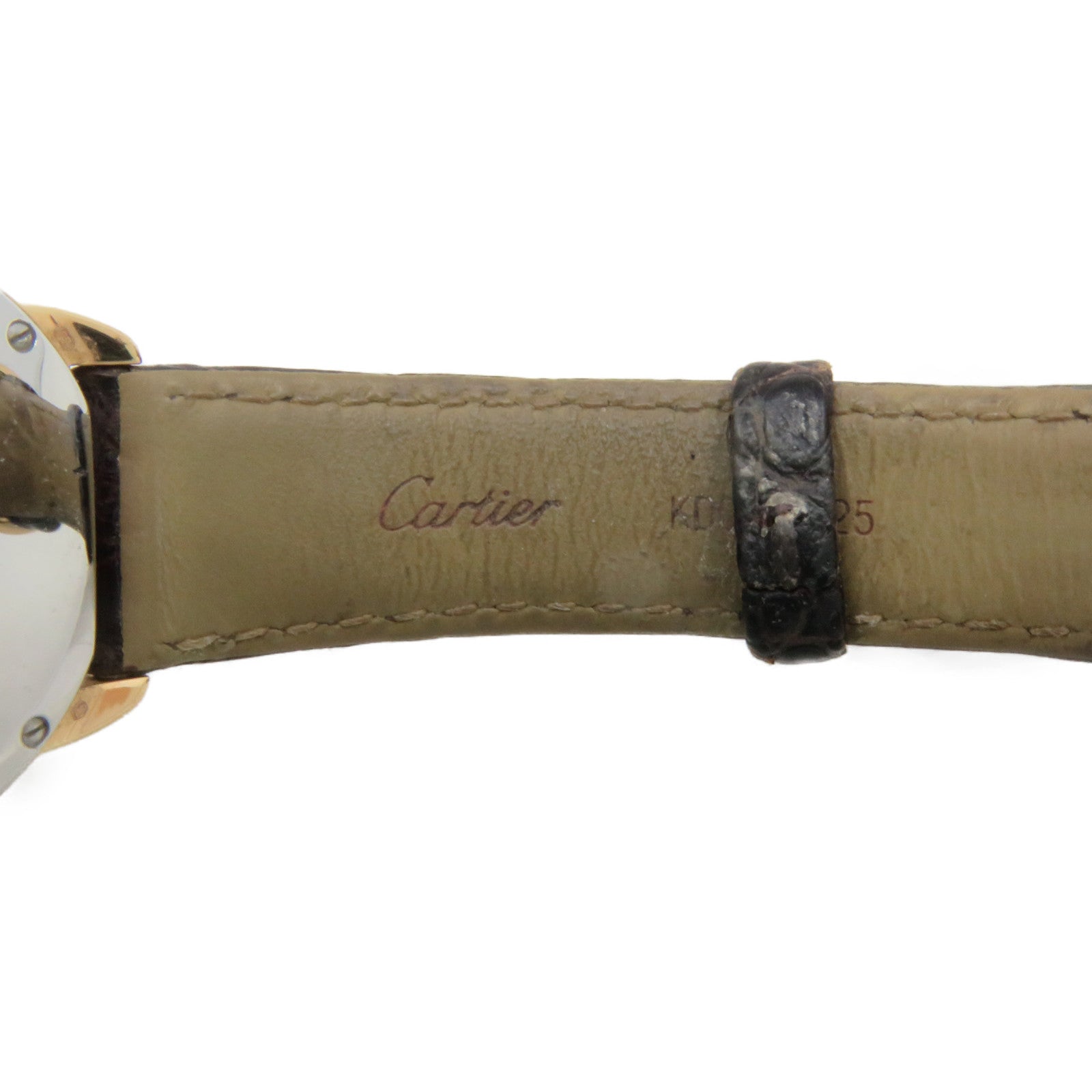 CARTIER 鱷魚皮革Ronde Solo 18K黃金/不鏽鋼手錶石英機芯白色