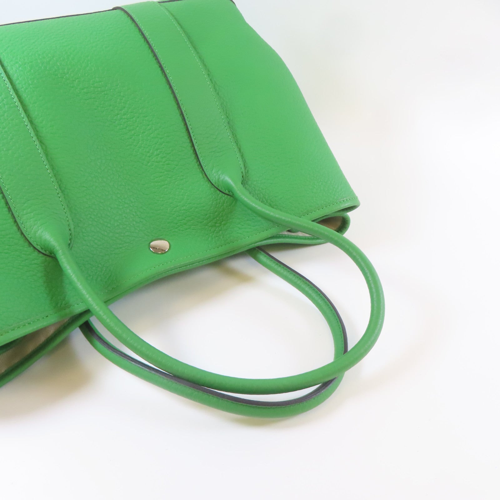 HERMES Negonda皮革GardenParty PM銀扣手挽袋綠色