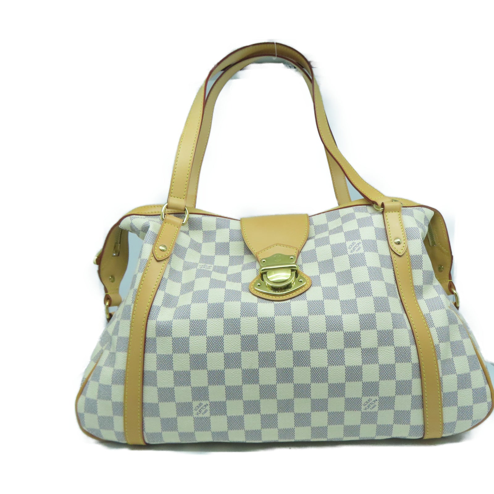 LOUIS VUITTON Damier Azur Stresa GM金扣肩背袋白色
