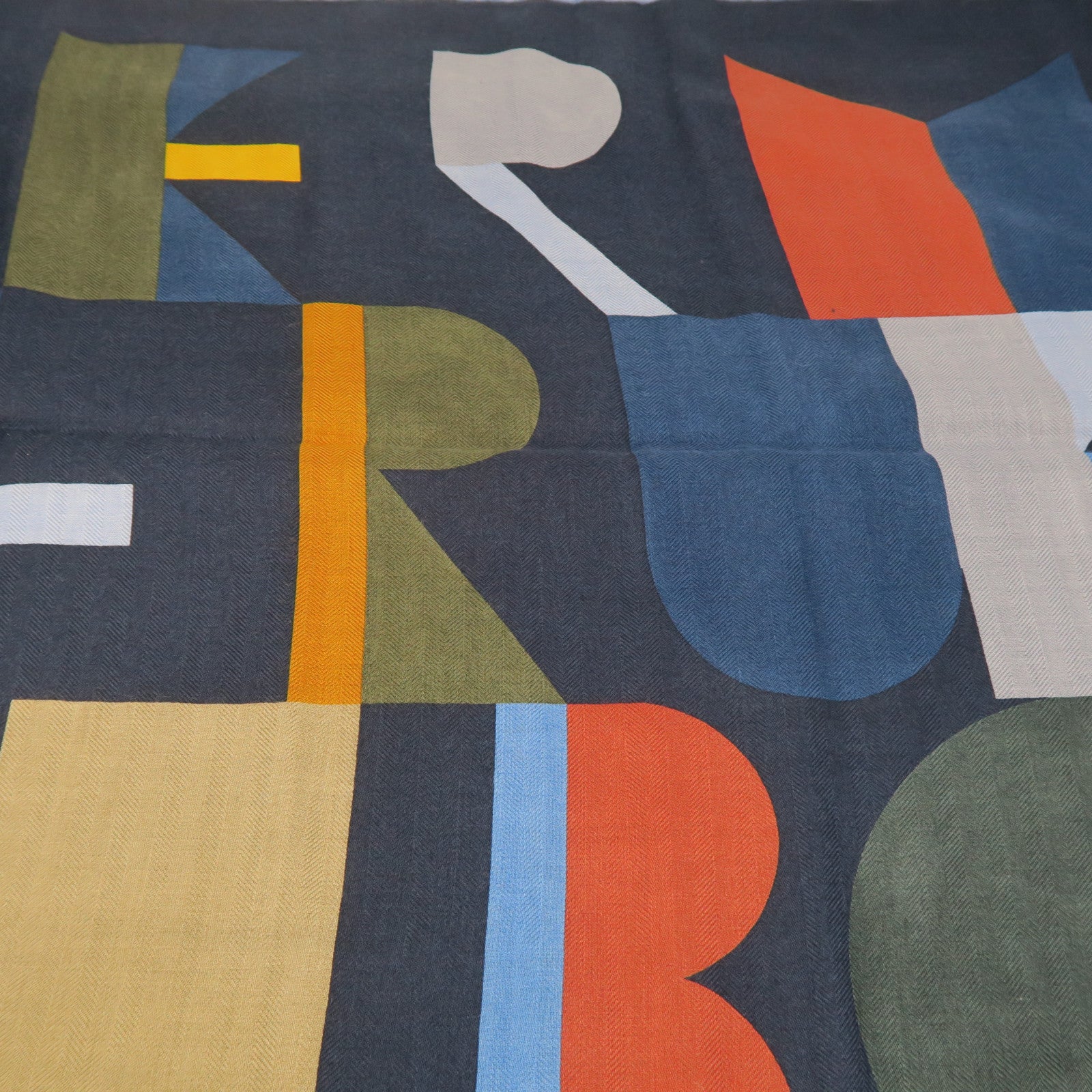 HERMES Wool Scarf 100X100cm Silk Scarf Blue/Green/Orange