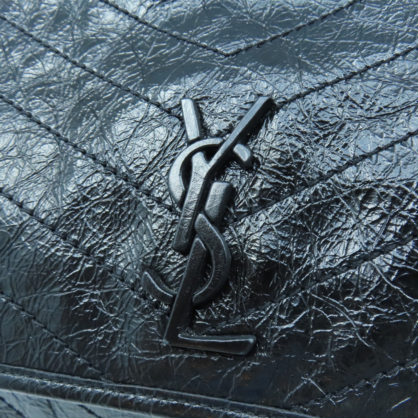 SAINT LAURENT 斜紋牛皮皮革Niki銀扣鏈帶肩背袋黑色