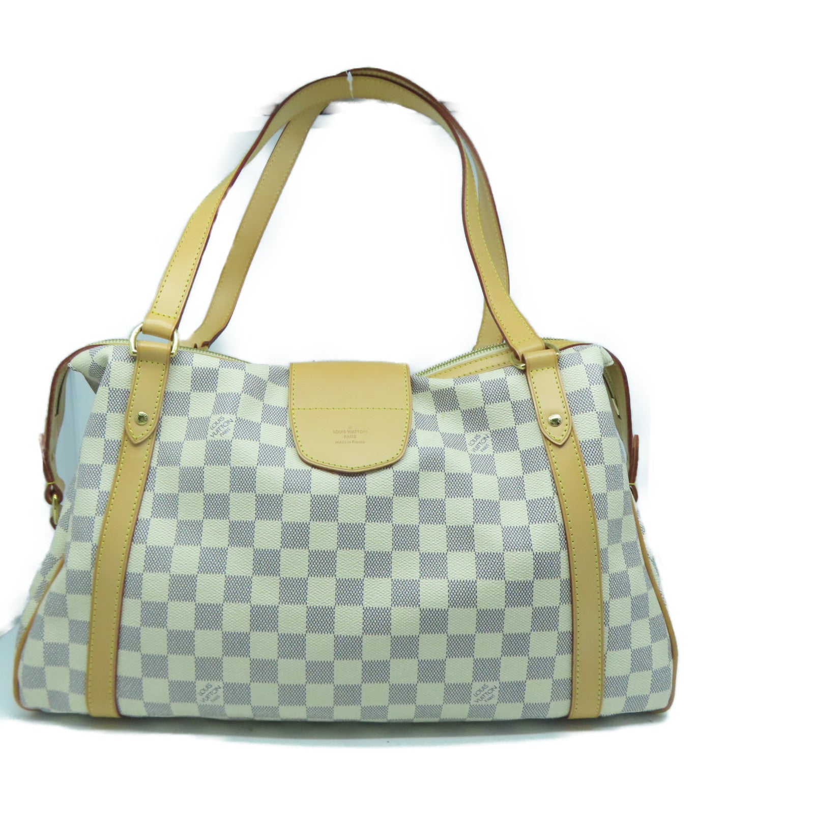 LOUIS VUITTON Damier Azur Stresa GM金扣肩背袋白色