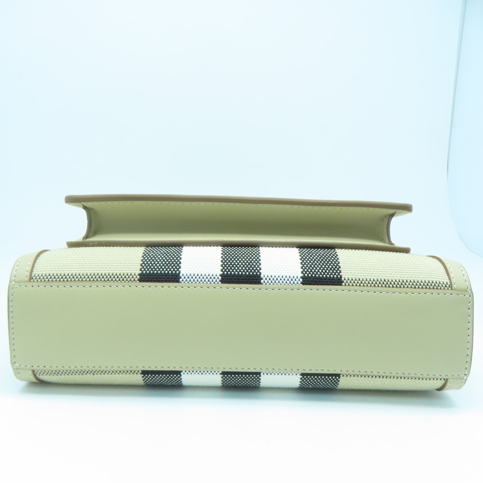 BURBERRY 牛皮皮革/帆布Mini Check金扣手挽肩背兩用袋米色