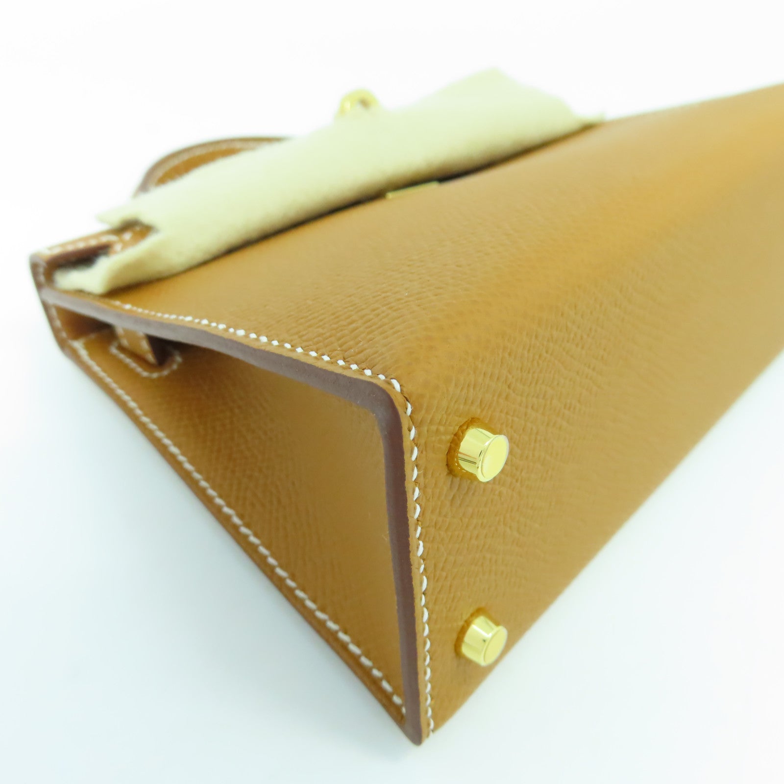 HERMES Veau Epsom皮革Mini Kelly金扣手挽肩背兩用袋金色經典駝色