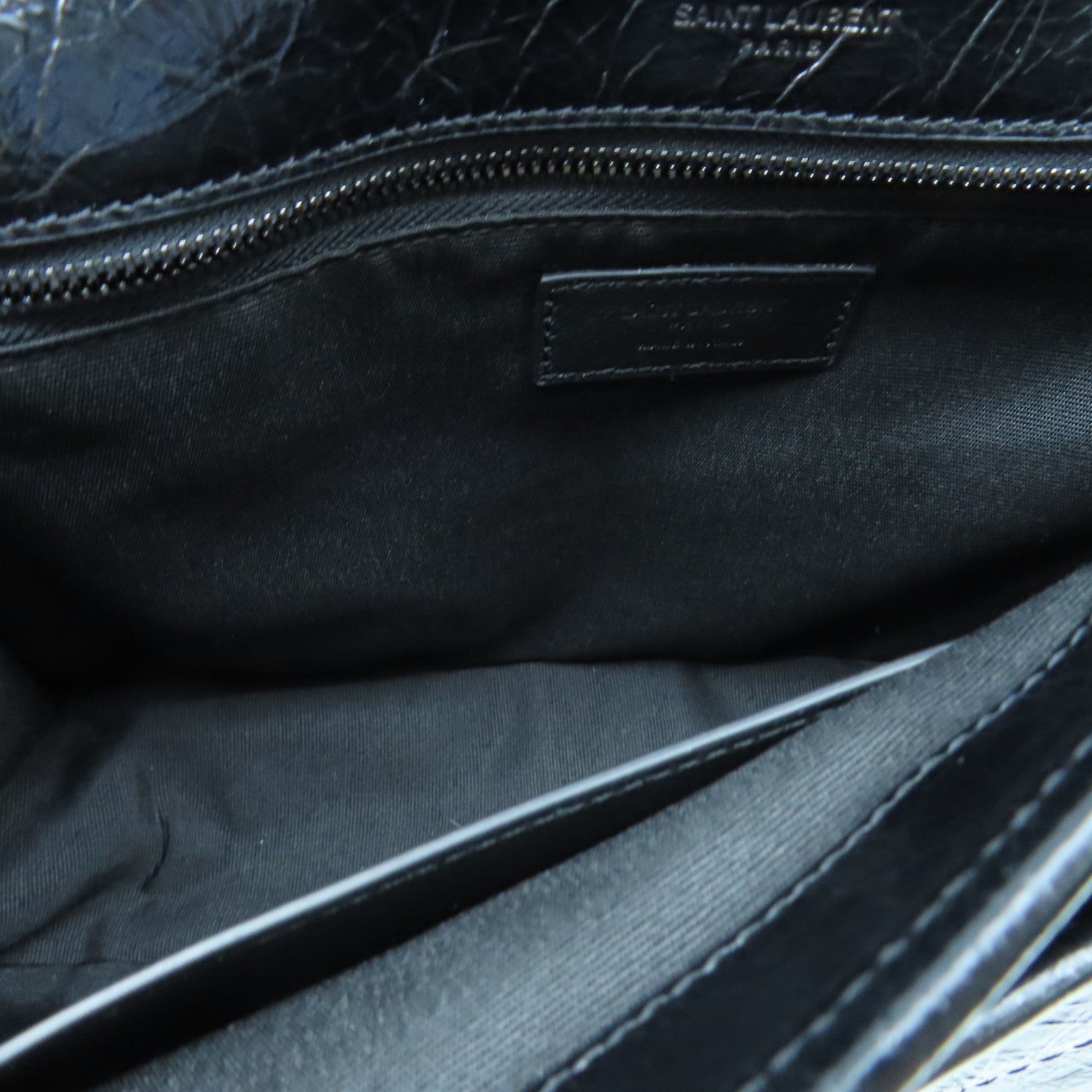 SAINT LAURENT 斜紋牛皮皮革Niki銀扣鏈帶肩背袋黑色