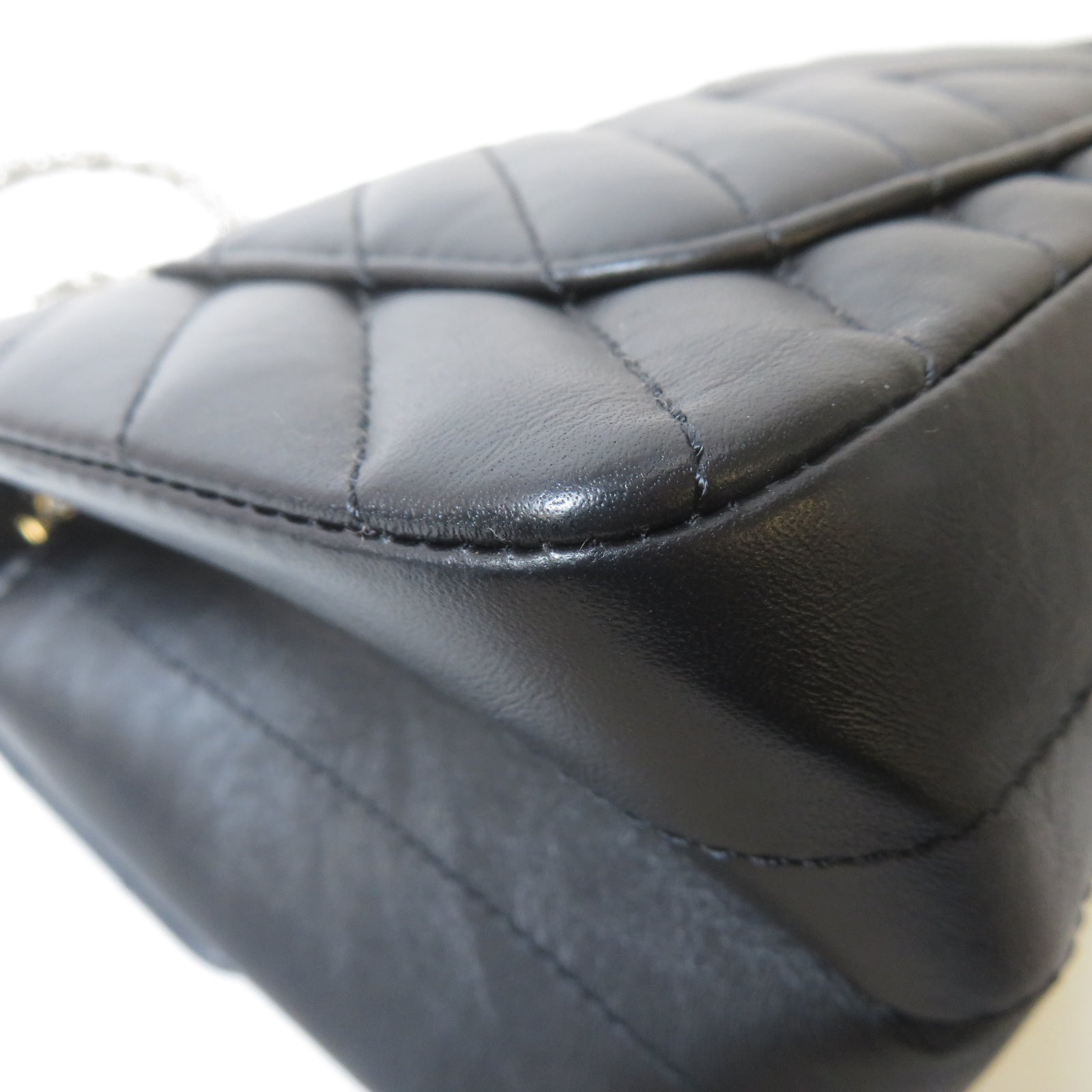 CHANEL 斜紋牛皮皮革2.55 Mini銀扣鏈帶肩背袋黑色
